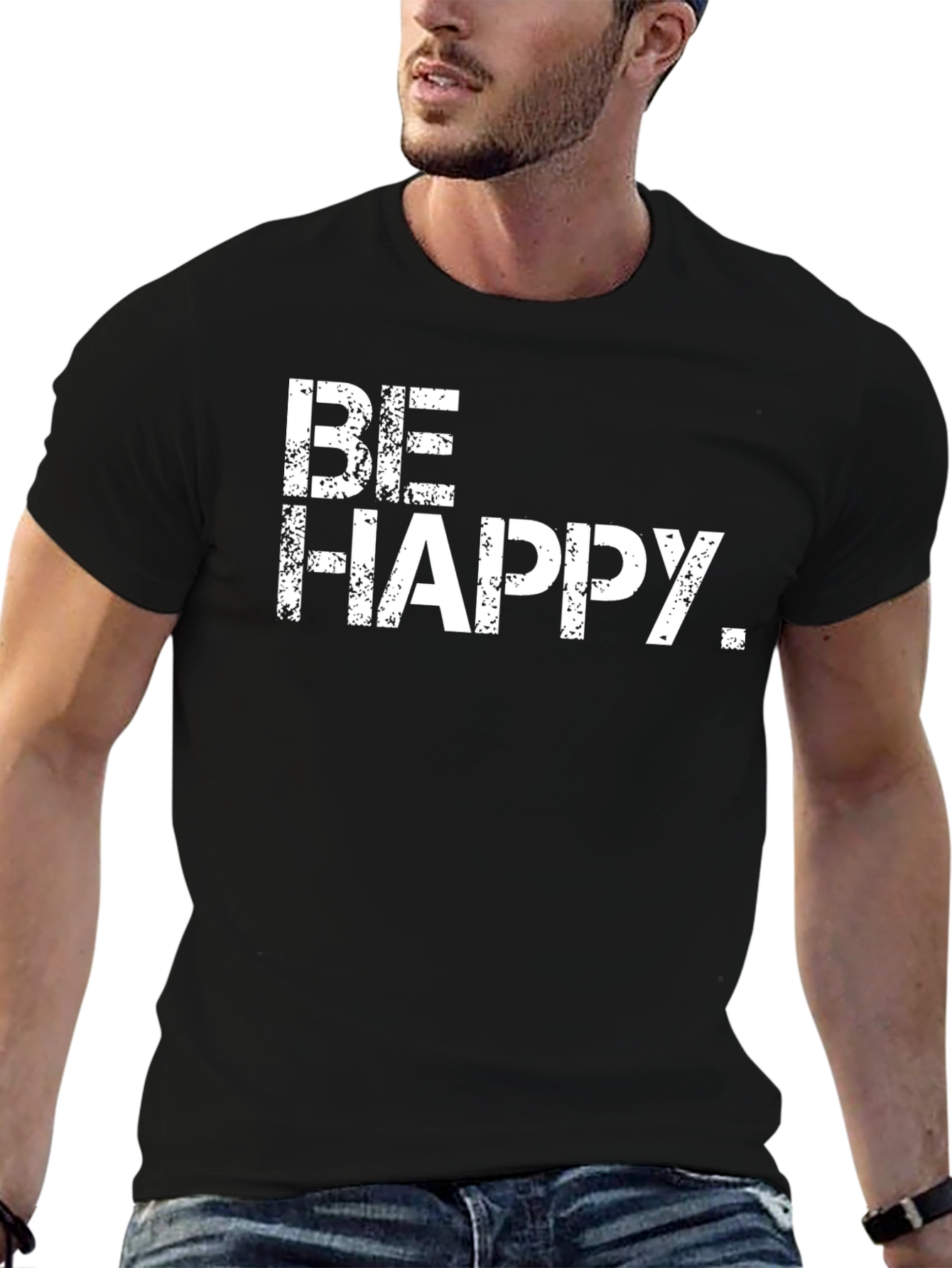 Black Be Happy Graphic T-Shirt - Black Casual Tee view 6