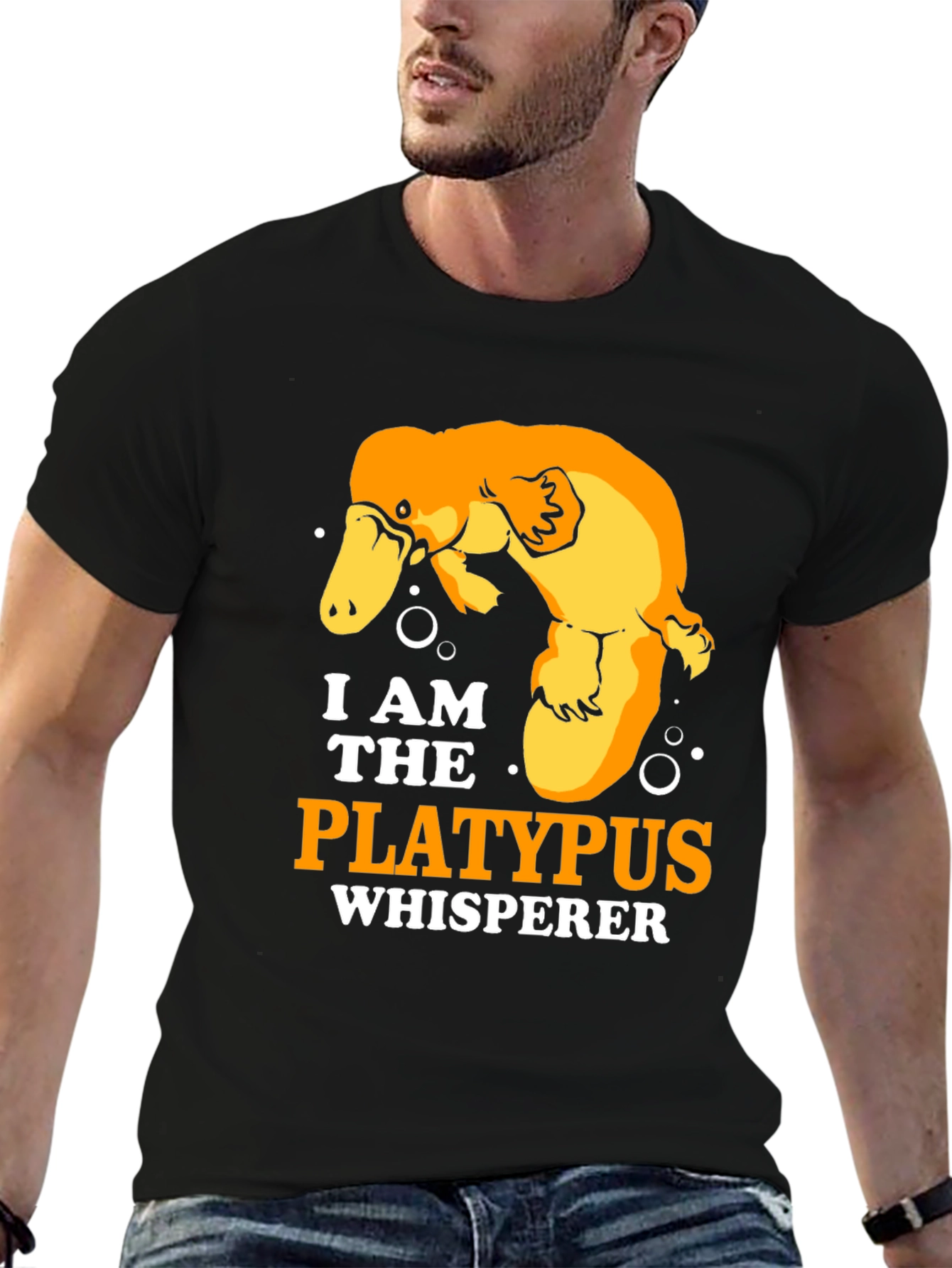 Black Platypus Whisperer T-Shirt, Black Cotton Tee view 6