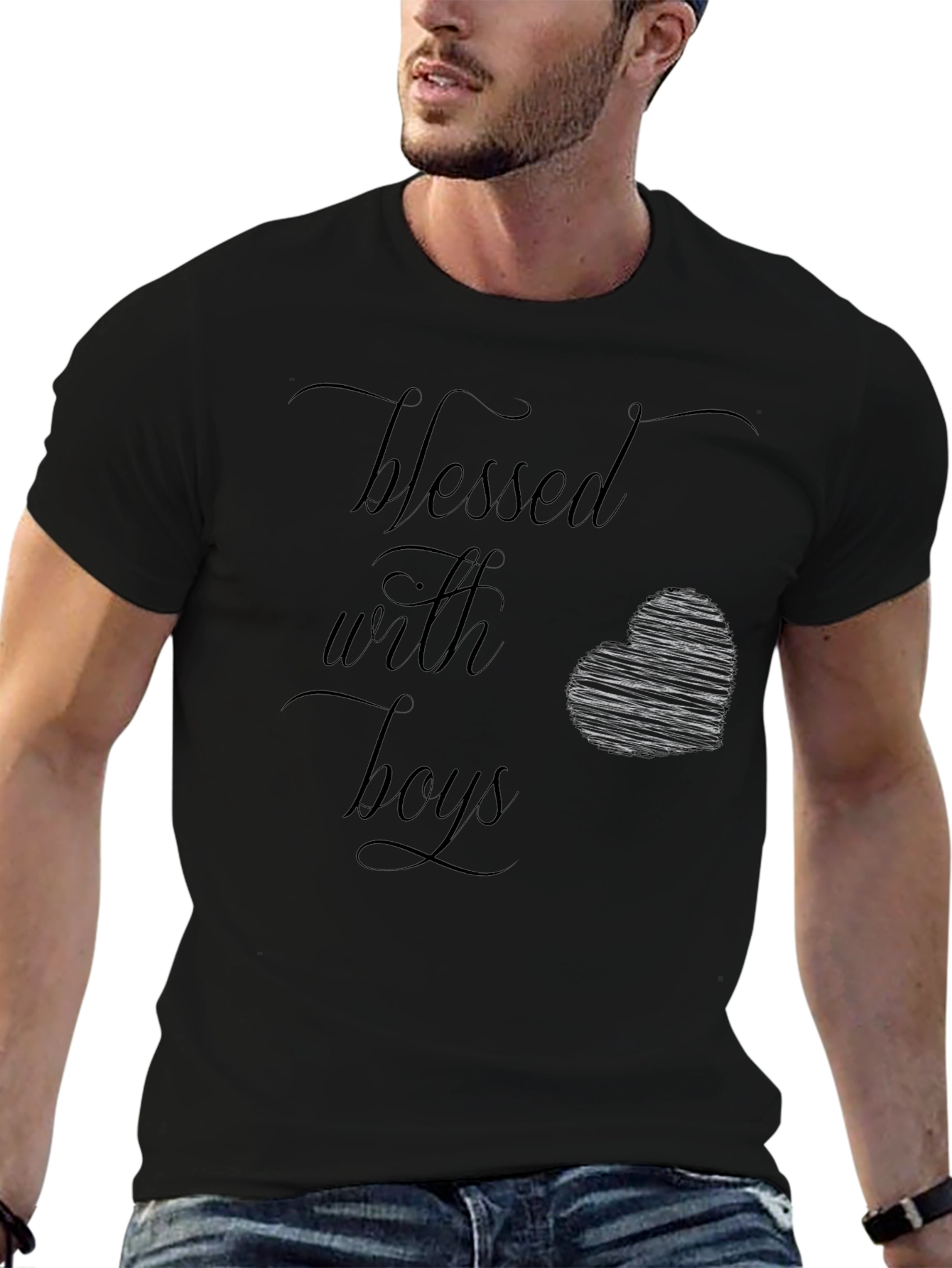 Black Blessed With Boys Black Graphic Tee Shirt view 6