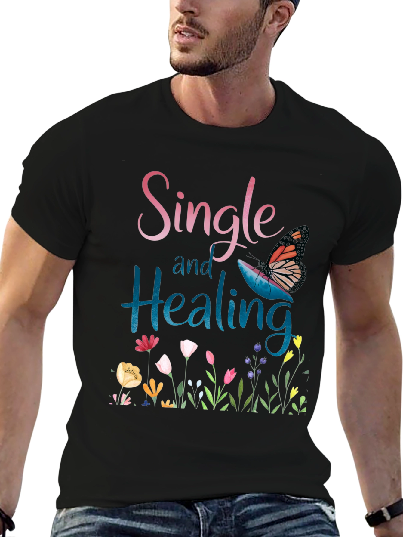 Black Single and Healing Graphic T-Shirt view 6