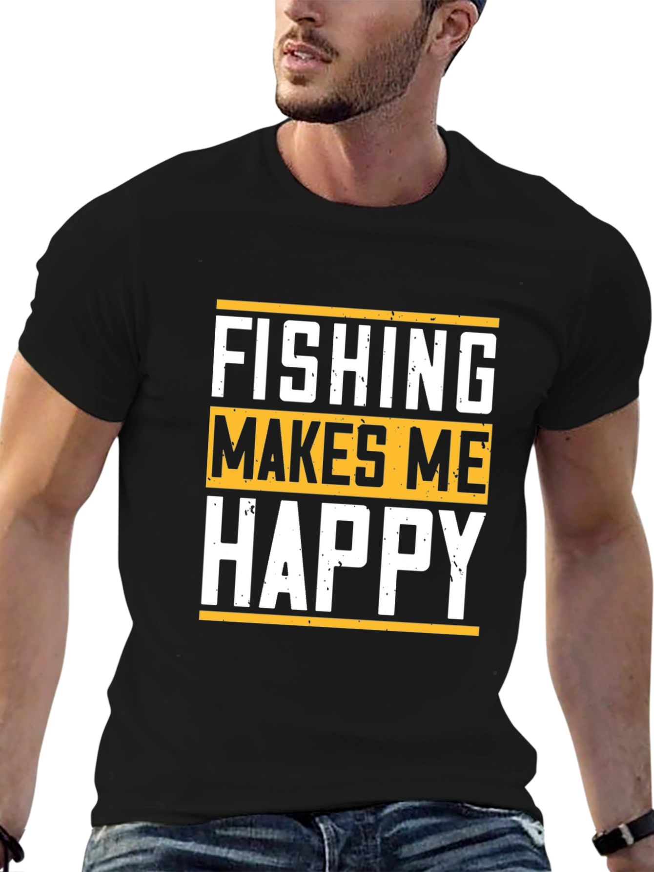 Black Fishing Makes Me Happy Graphic T-Shirt view 6