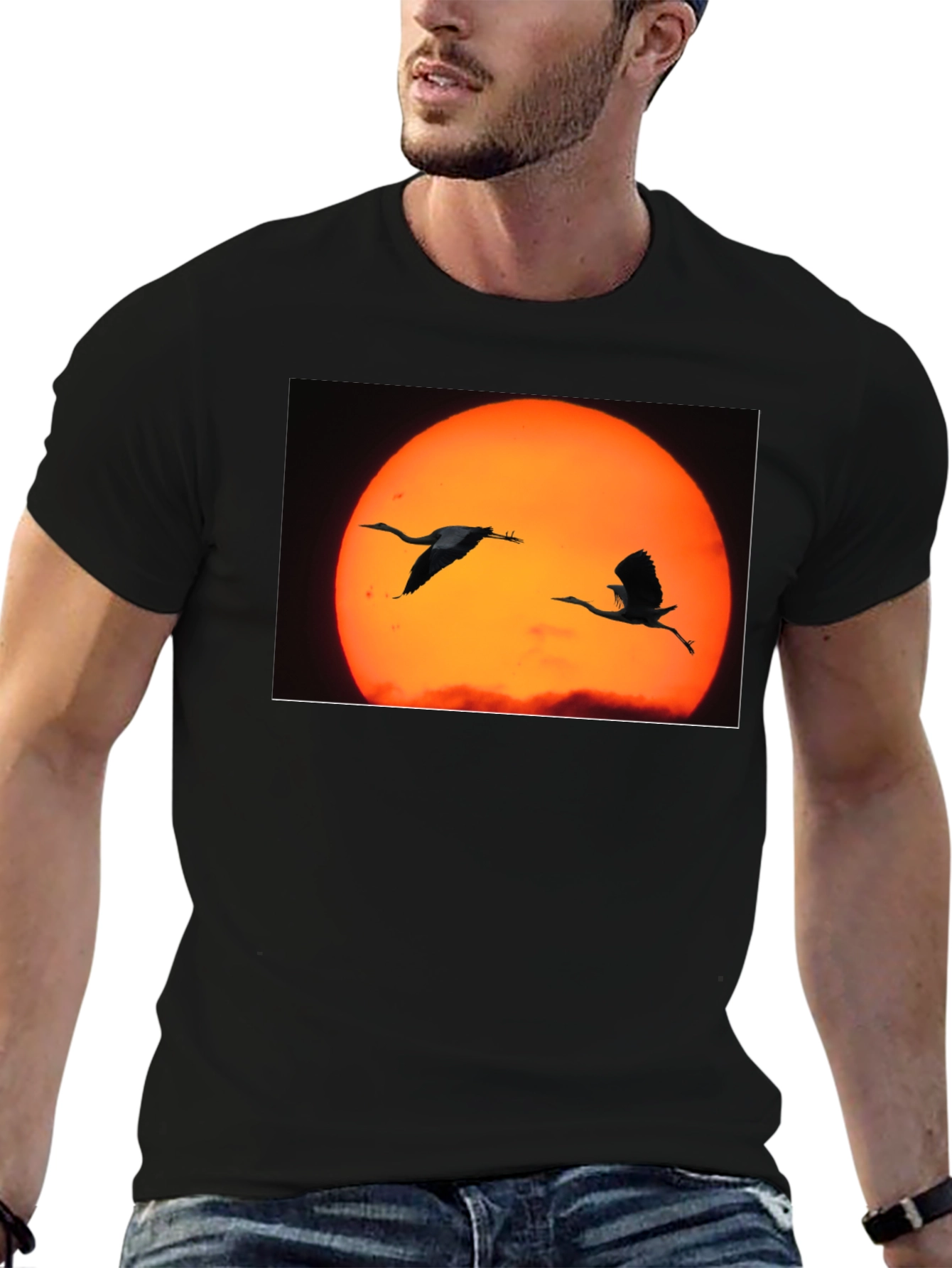 Black Sunset Birds Black T-Shirt view 6