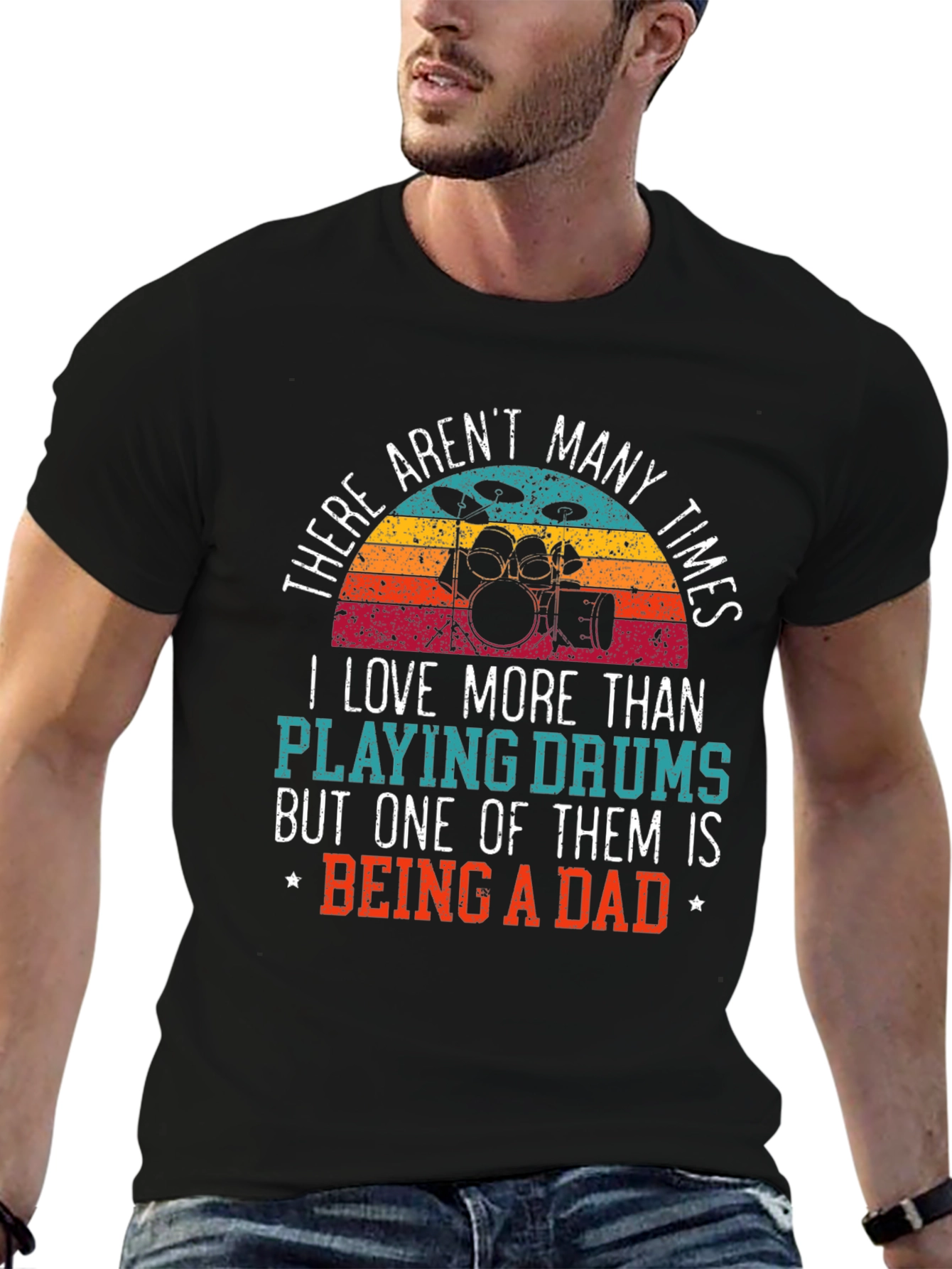 Black Dad Drummer Graphic T-Shirt - Gift for Father view 6