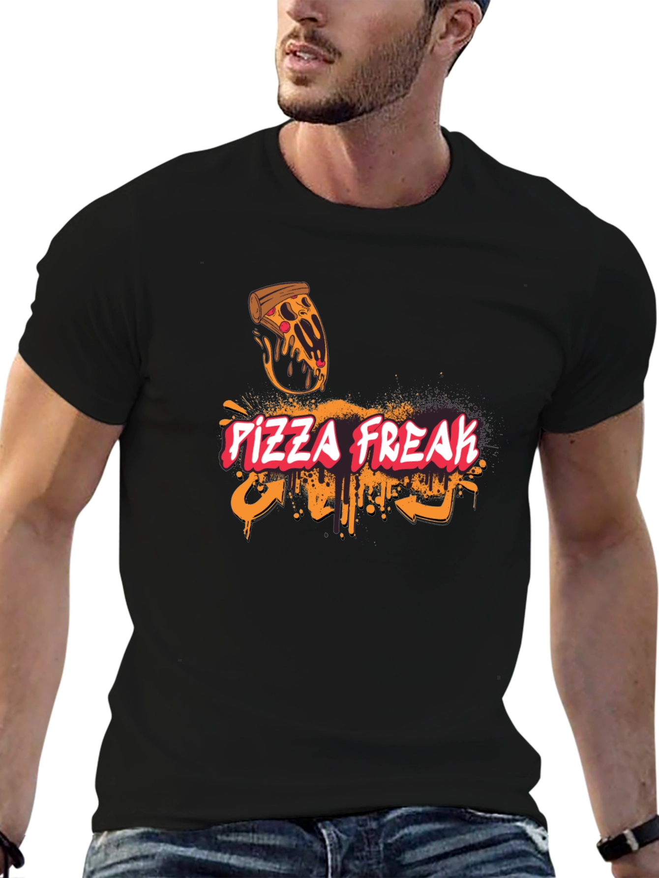 Black Pizza Freak Graphic T-Shirt - Unique Design view 6