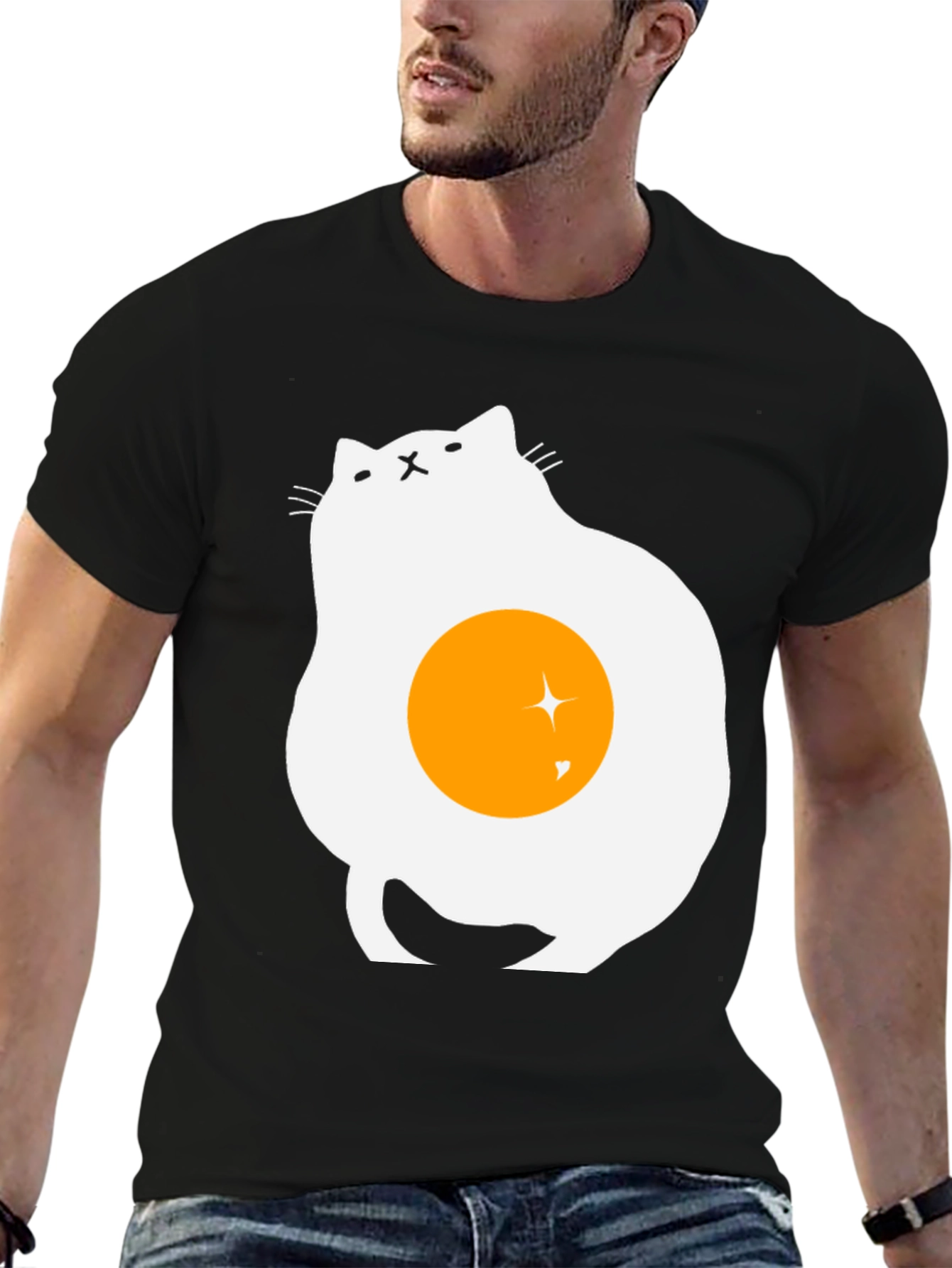 Black Egg Cat Graphic T-Shirt - Unique Design view 6