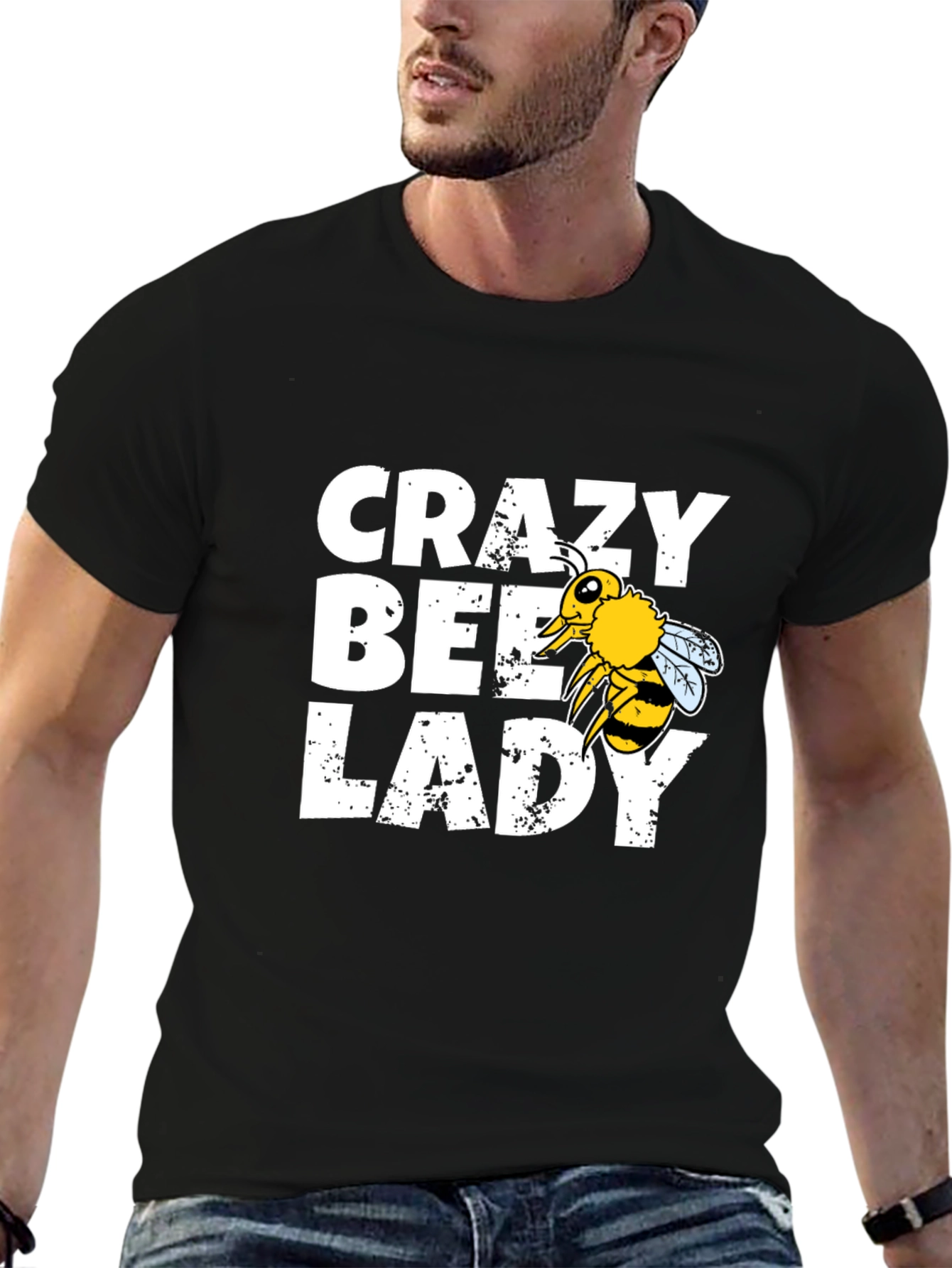Black Crazy Bee Lady Graphic Tee - Black Cotton Blend view 6
