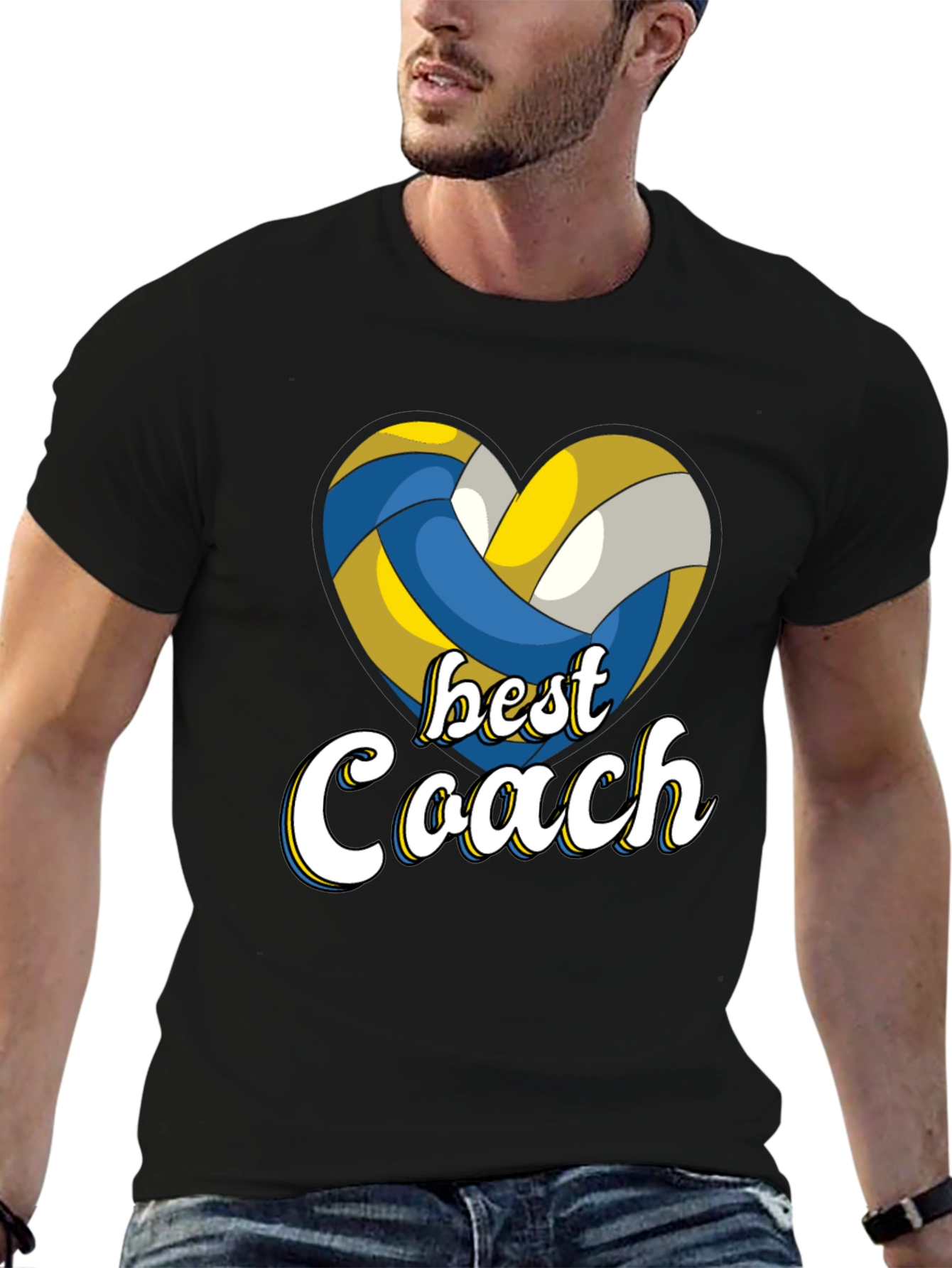 Black Best Coach Volleyball Heart T-Shirt view 6