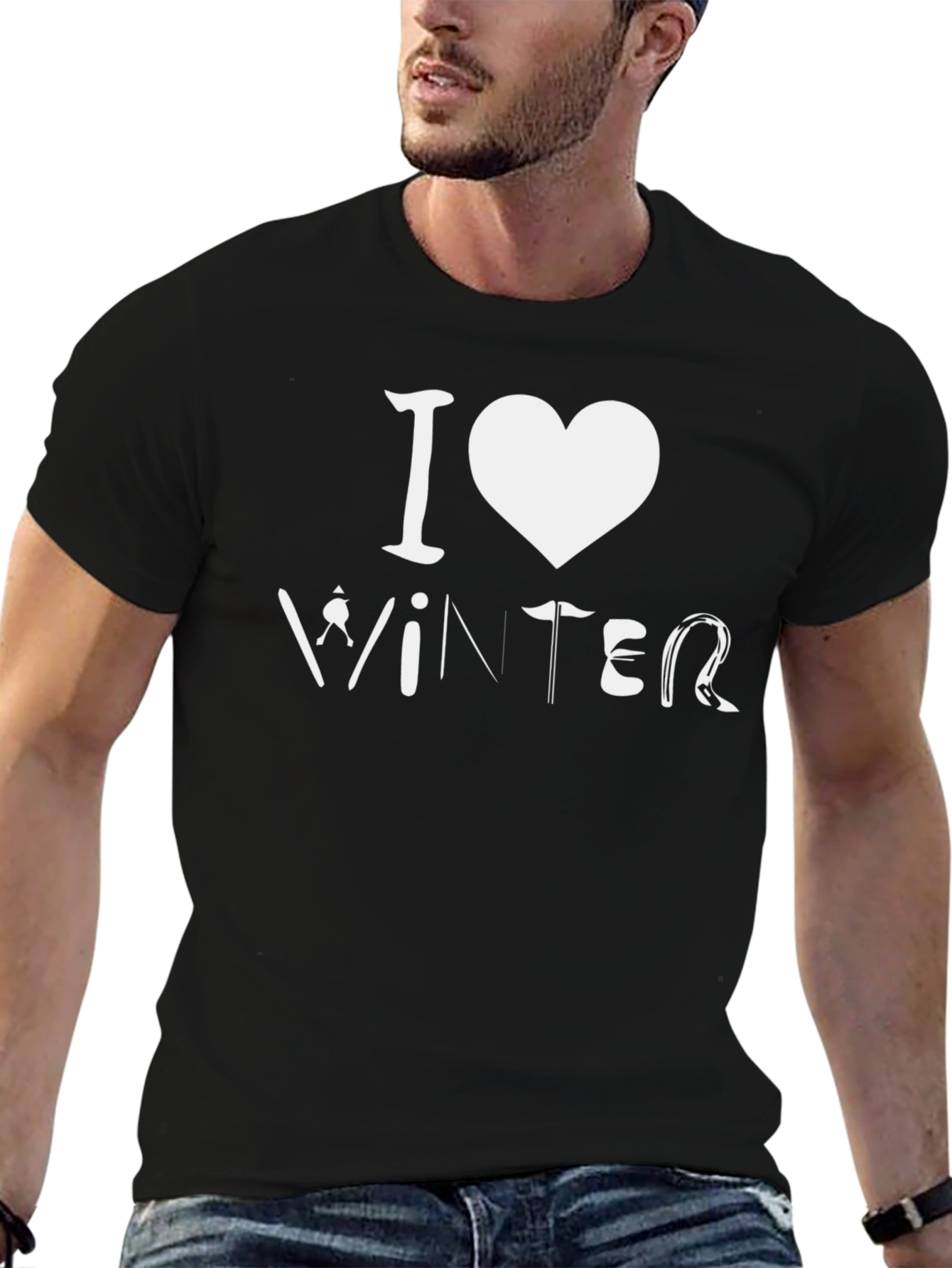 Black I Love Winter Black Graphic Tee Shirt view 6