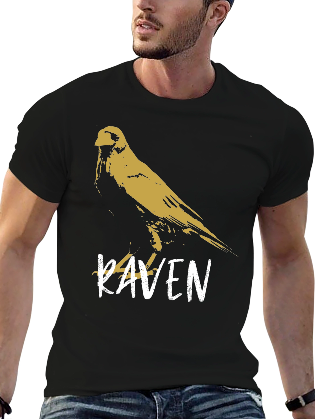 Black Raven Graphic T-Shirt - Stylish Bird Design view 6