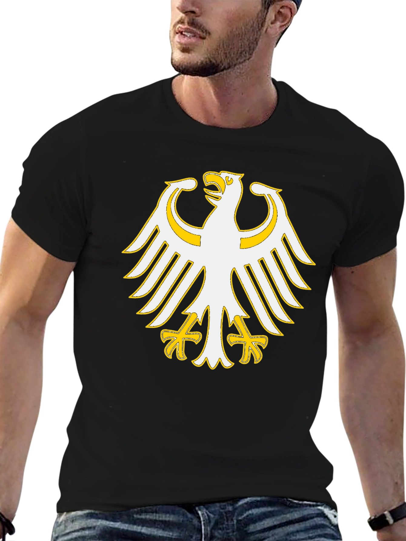 Black Black T-Shirt with Eagle Graphic Print view 6