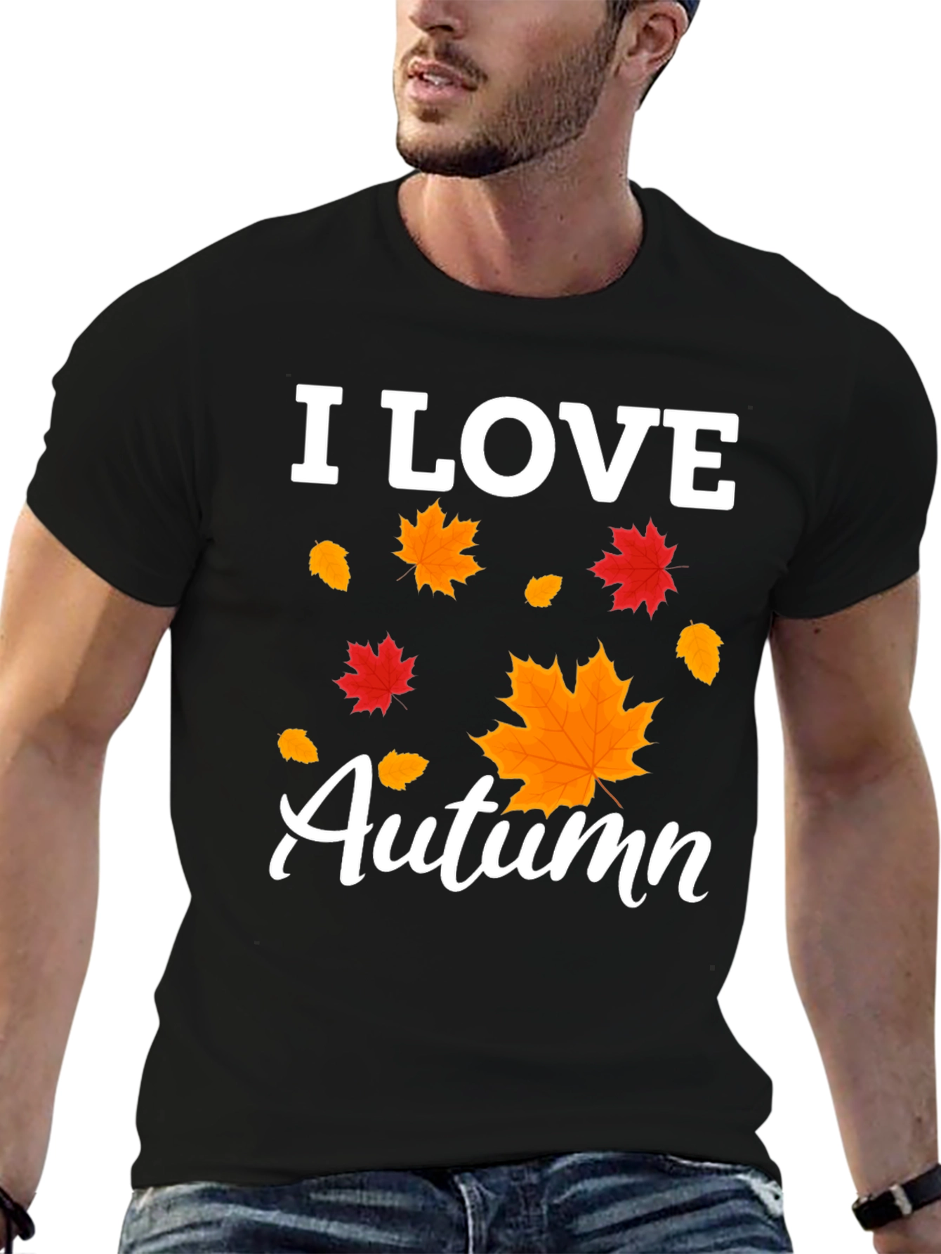 Black I Love Autumn Leaves Graphic T-Shirt view 6