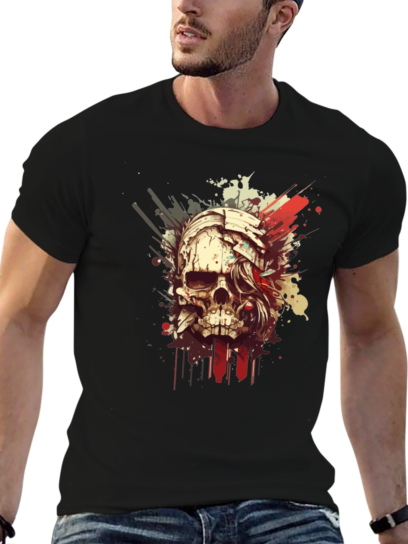 Black Skull Graphic Tee - Men's Black T-Shirt view 6