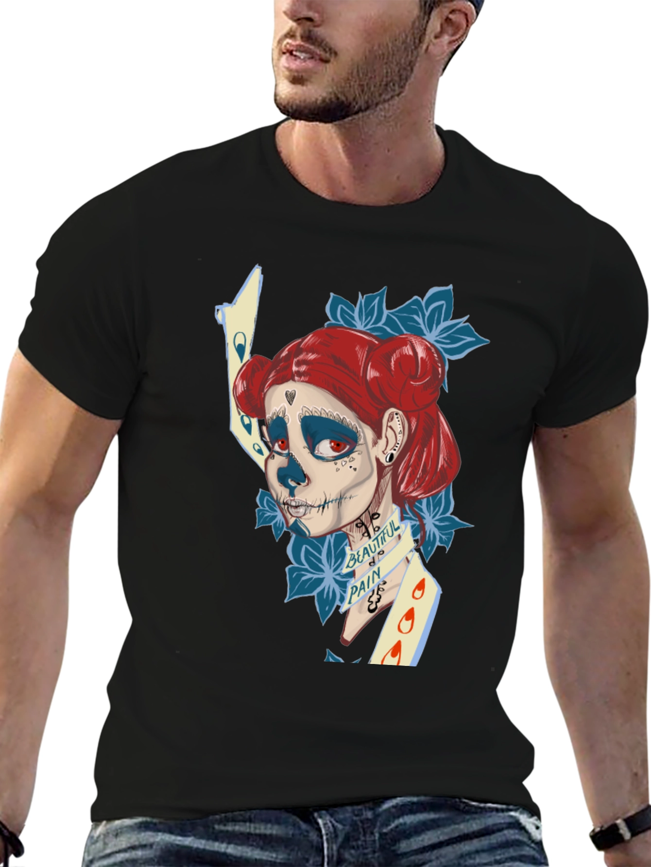 Black Sugar Skull Art T-Shirt view 6