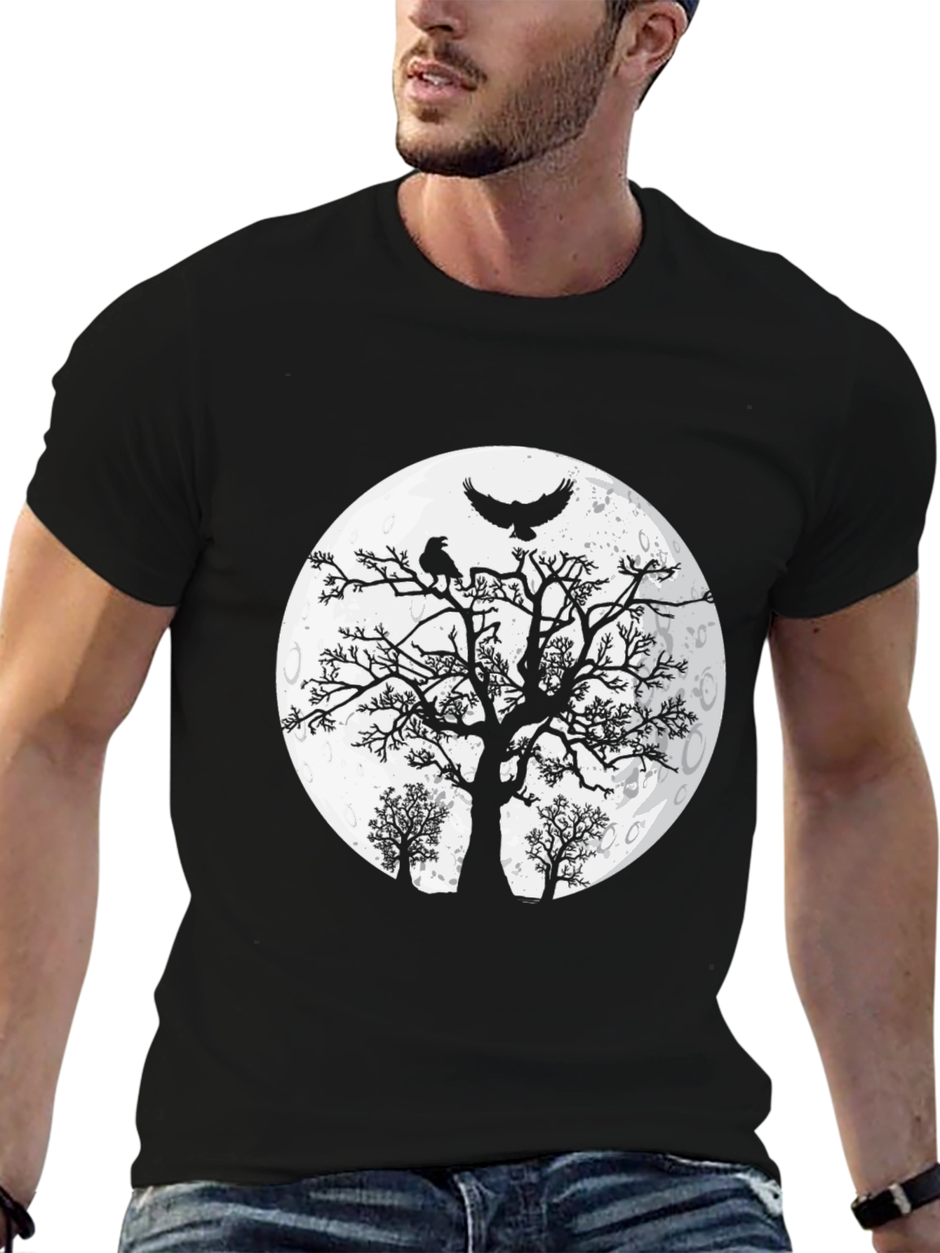 Black Raven Moon T-Shirt - Gothic Graphic Tee view 6
