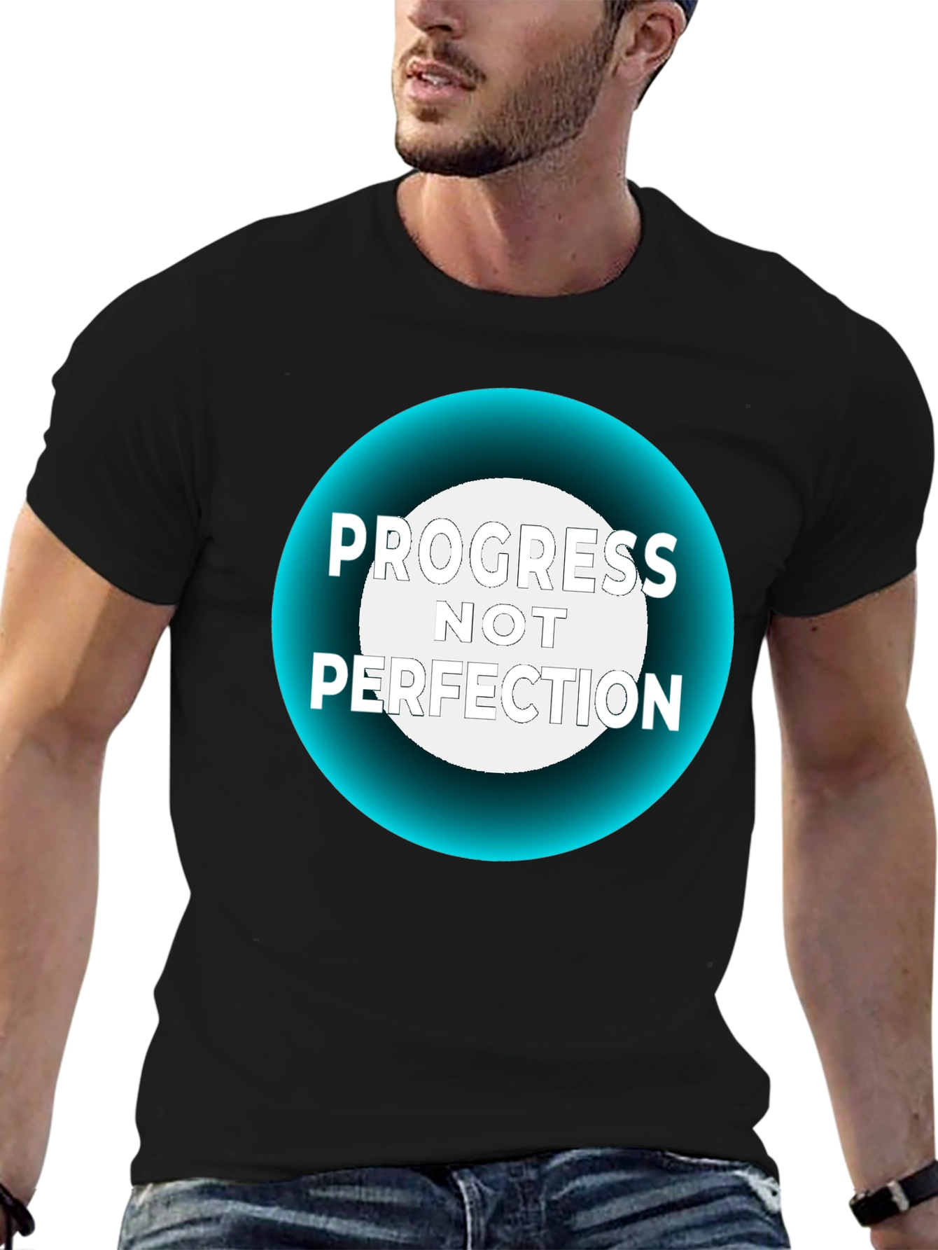 Black Progress Not Perfection Black T-Shirt view 6