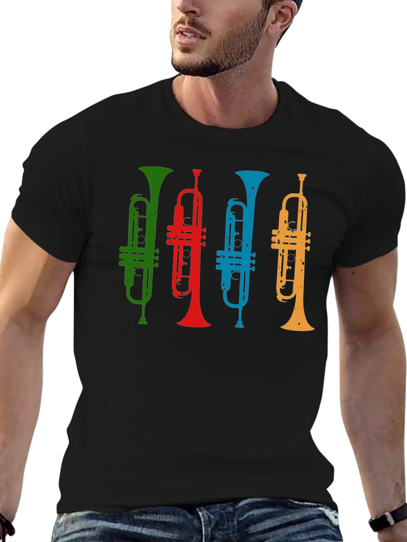Black Colorful Trumpet T-Shirt - Music Lover Tee view 6