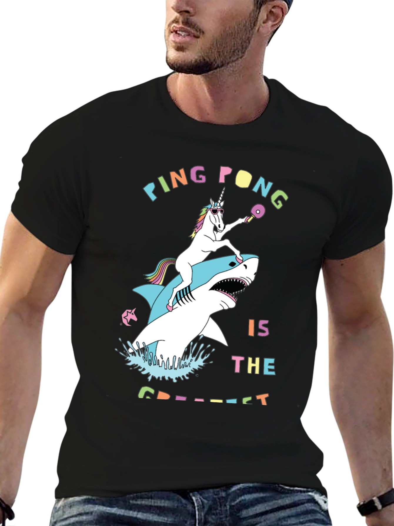 Black Ping Pong Unicorn & Shark Tee view 6