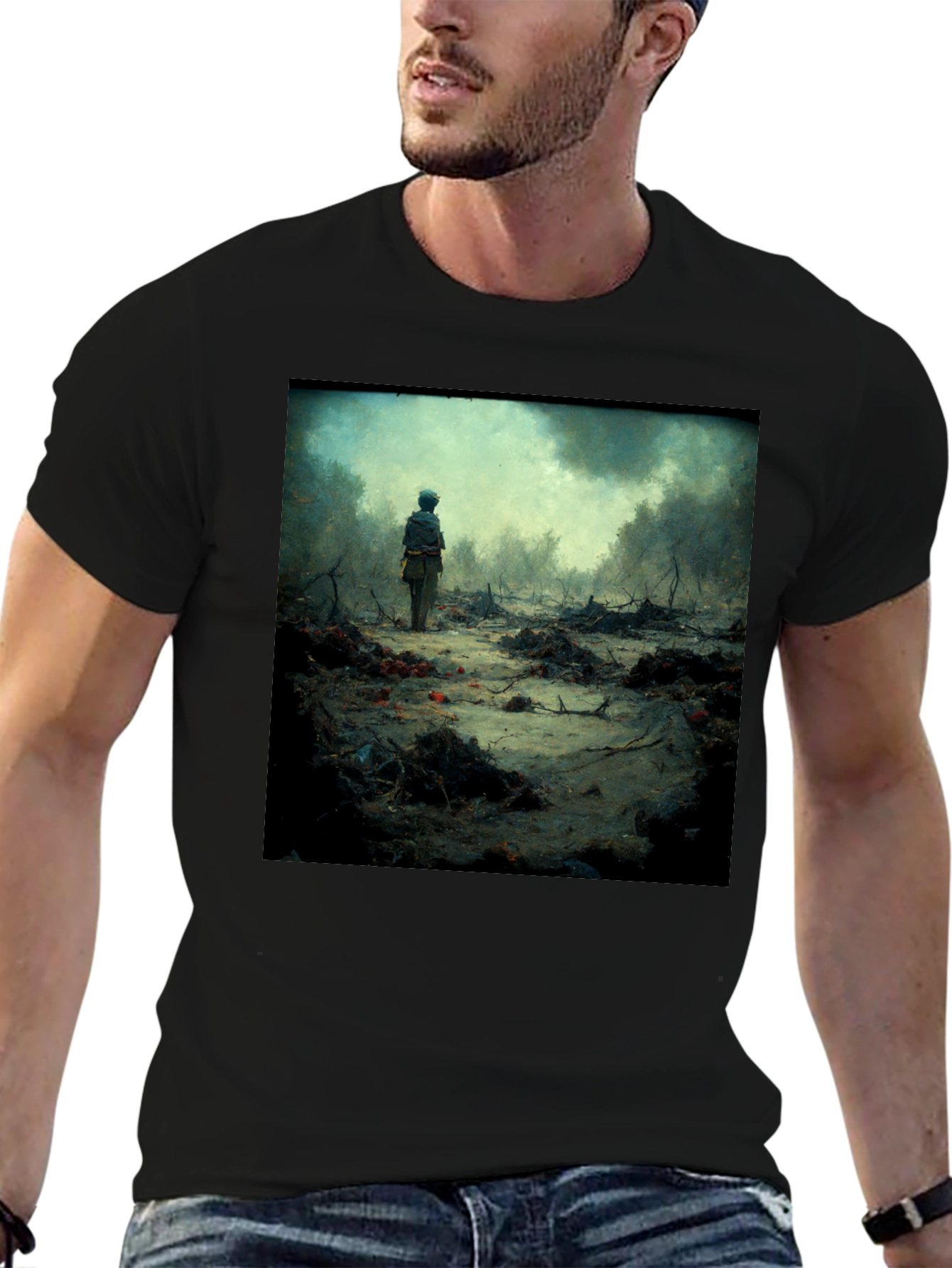 Black Artistic Scene Printed T-Shirt view 6