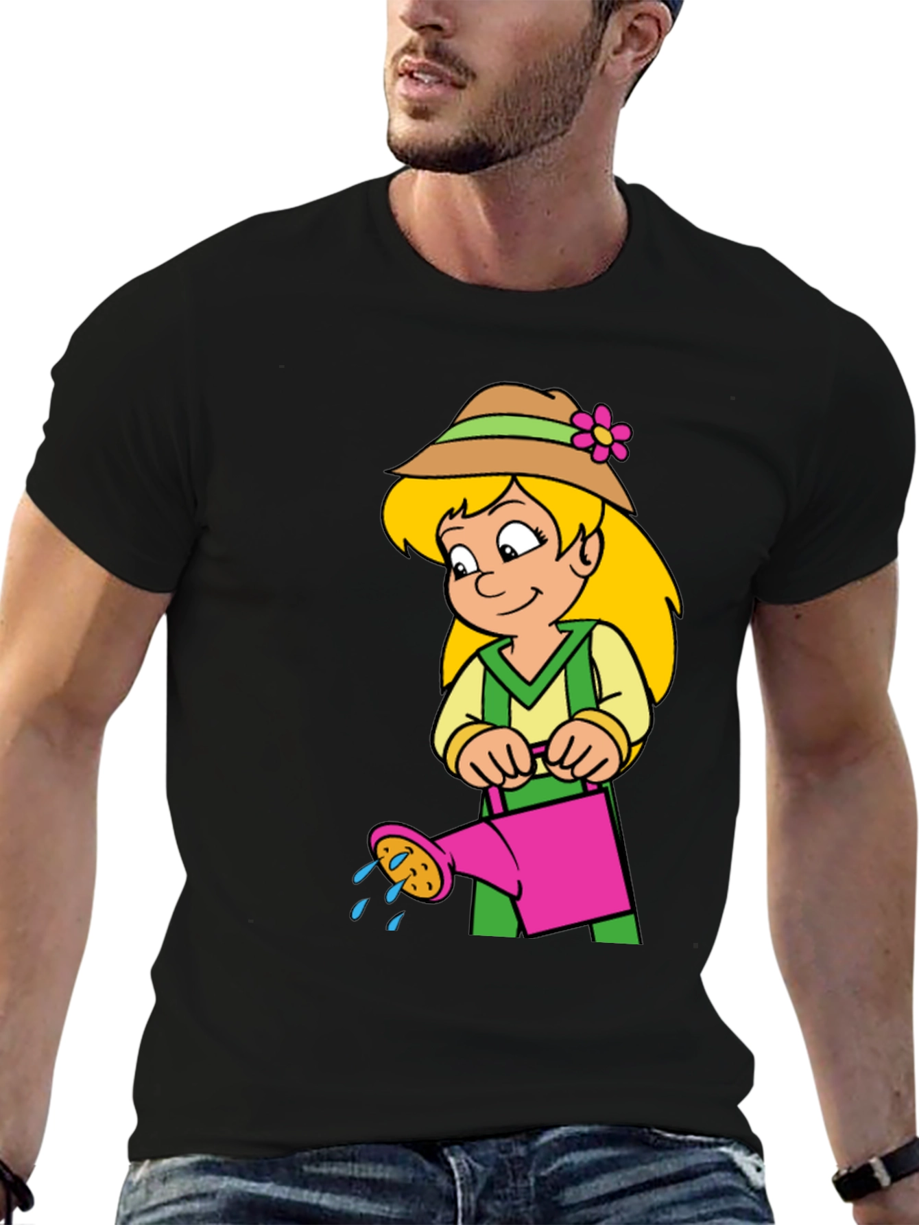 Black Gardener Girl Cartoon T-Shirt view 6