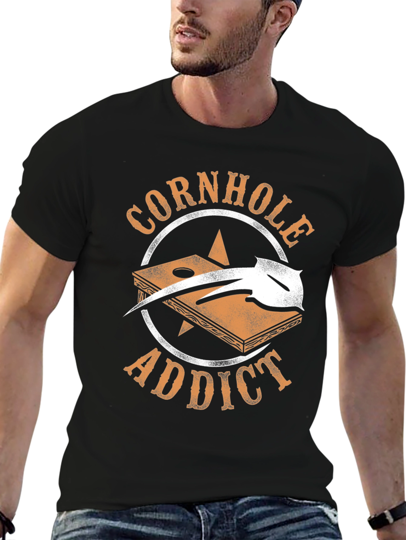 Black Cornhole Addict Graphic T-Shirt view 6
