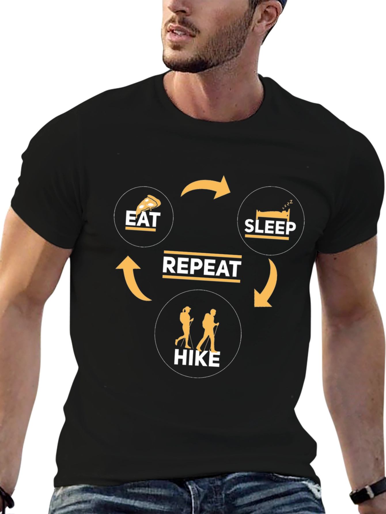 Black Eat Sleep Hike Repeat - Funny Hiking T-Shirt view 6