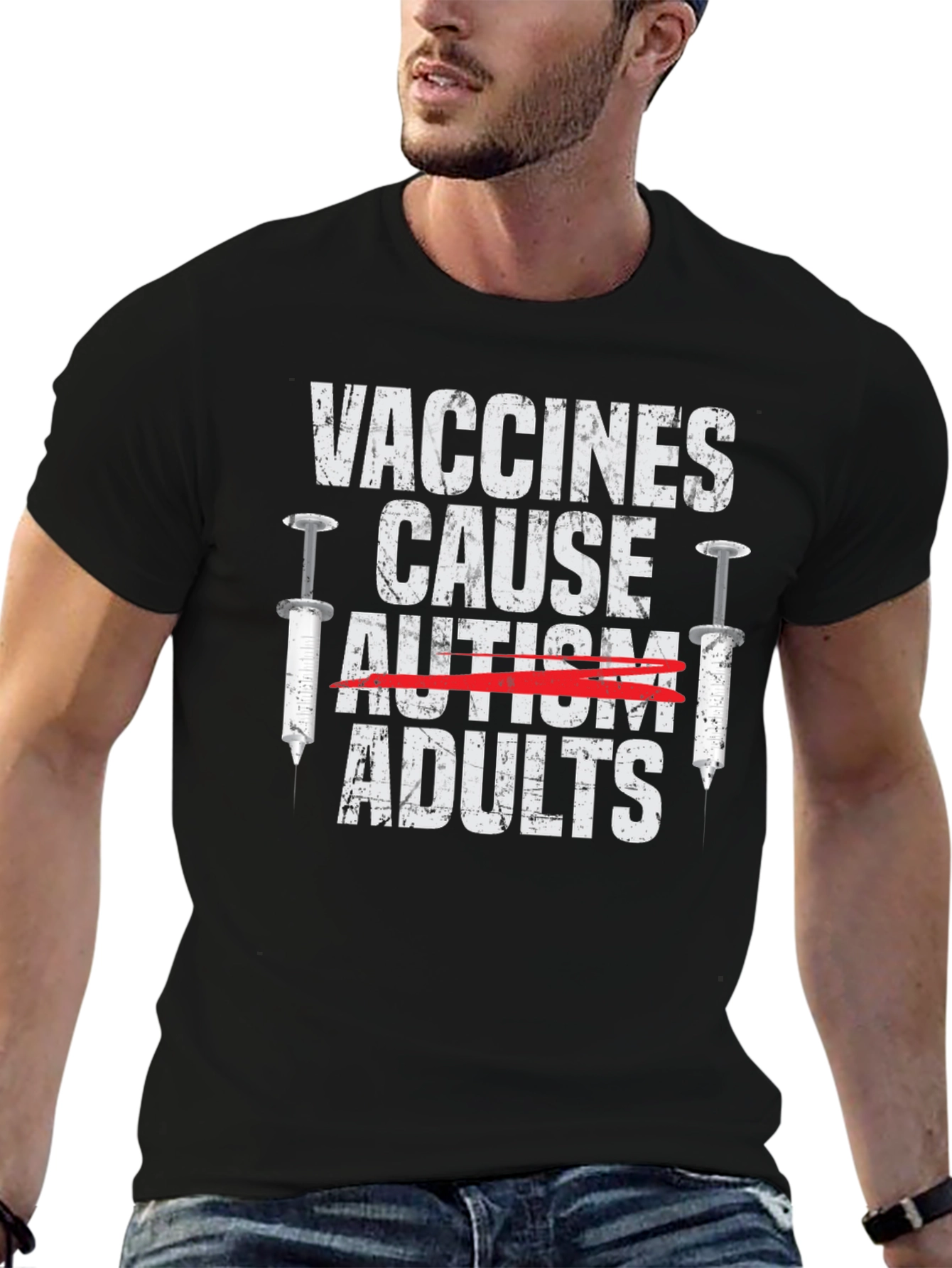 Black Vaccines Cause Adults Graphic T-Shirt view 6