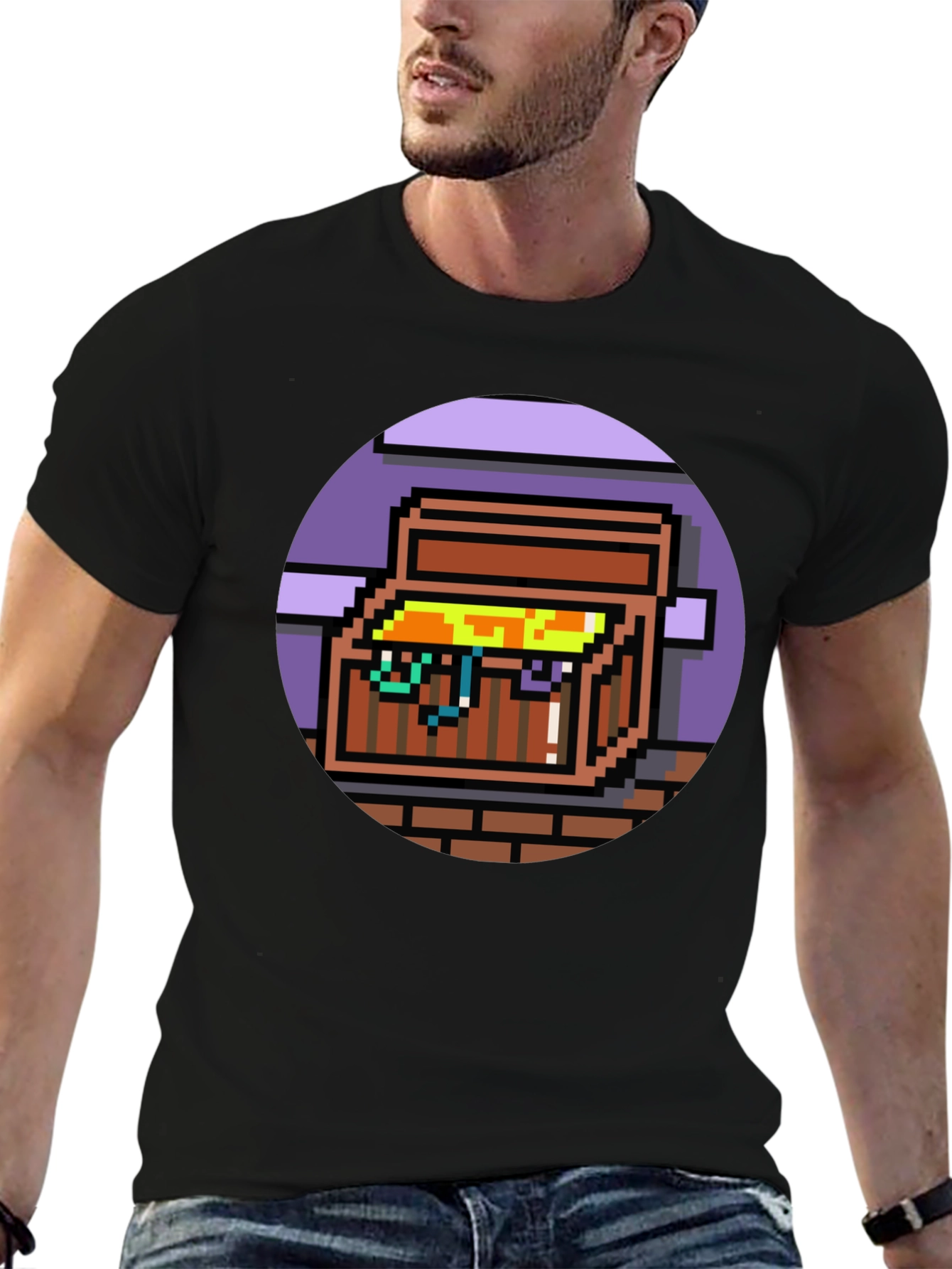 Black Pixelated Treasure Chest Graphic Tee view 6
