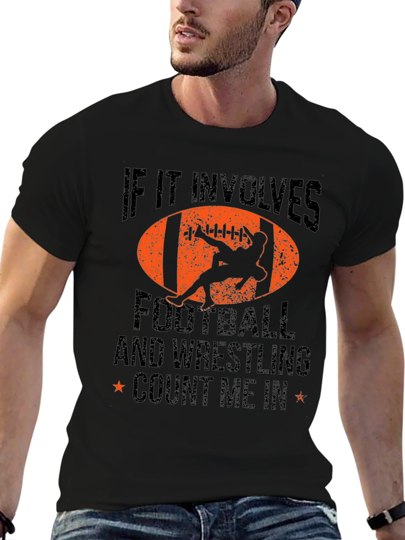 Black Football & Wrestling Graphic Tee view 6