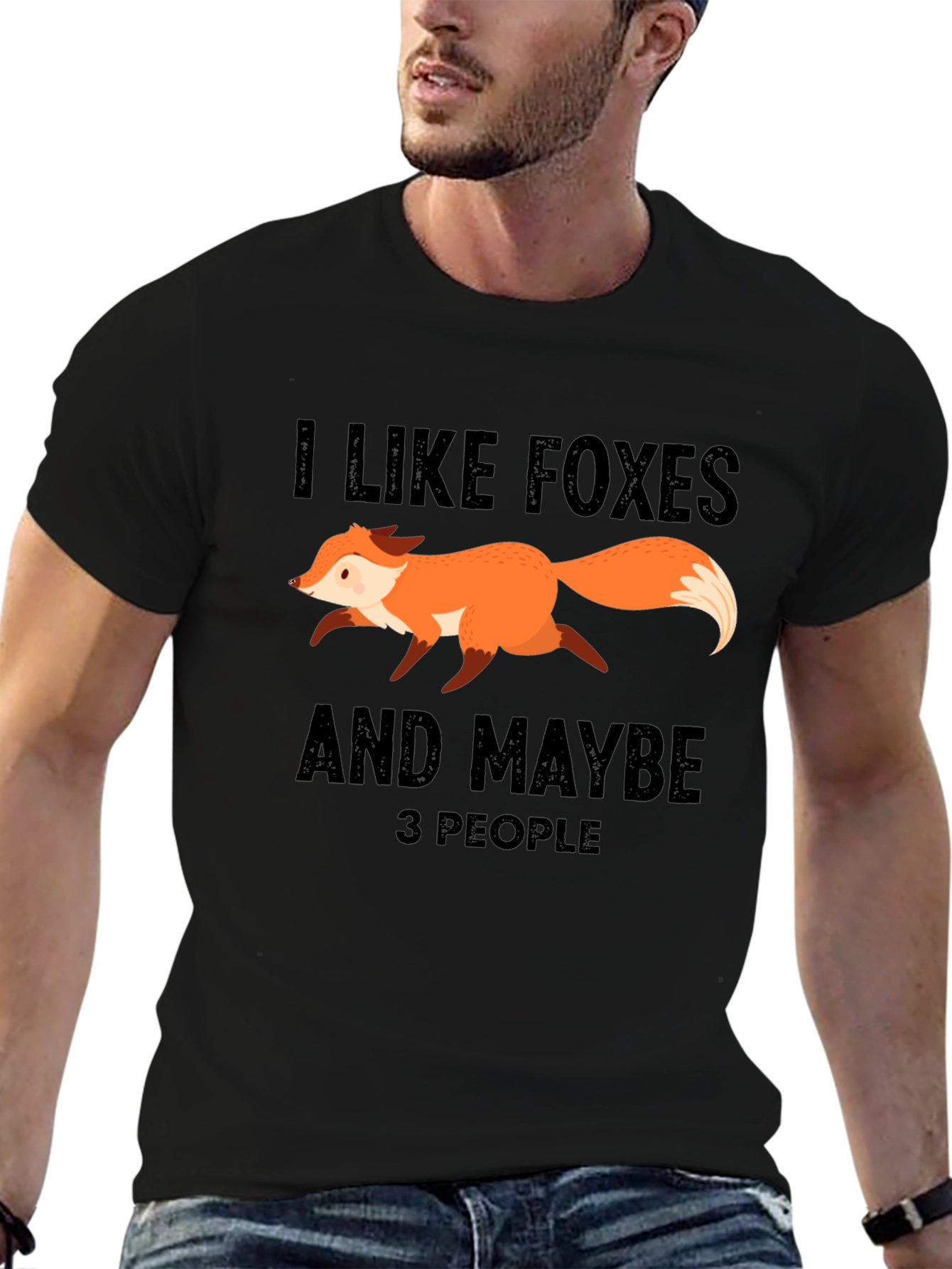 Black Funny Fox Lover Graphic T-Shirt - I Like Foxes and Maybe 3 People view 6