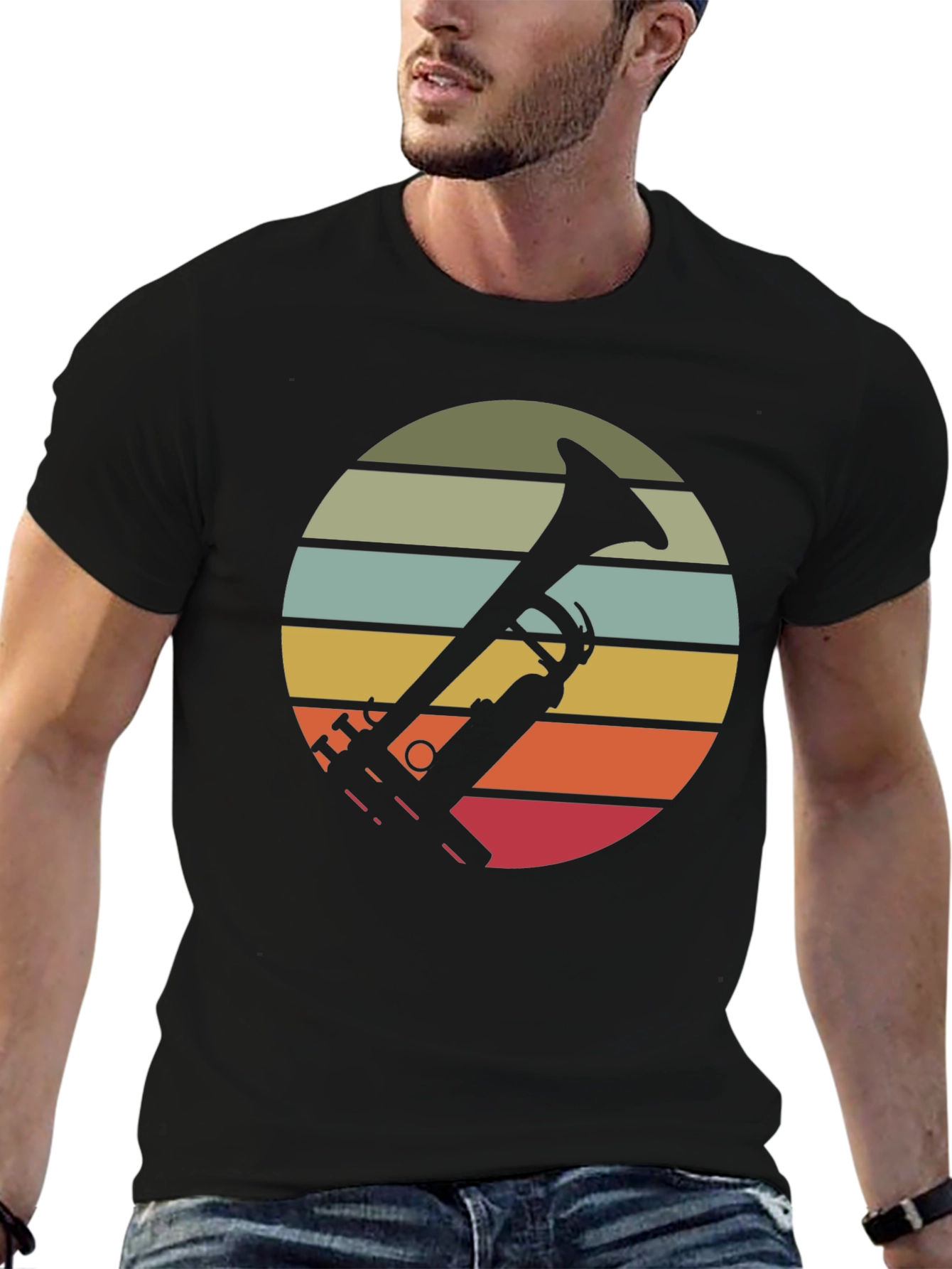 Black Vintage Trumpet Sunset Graphic Tee view 6