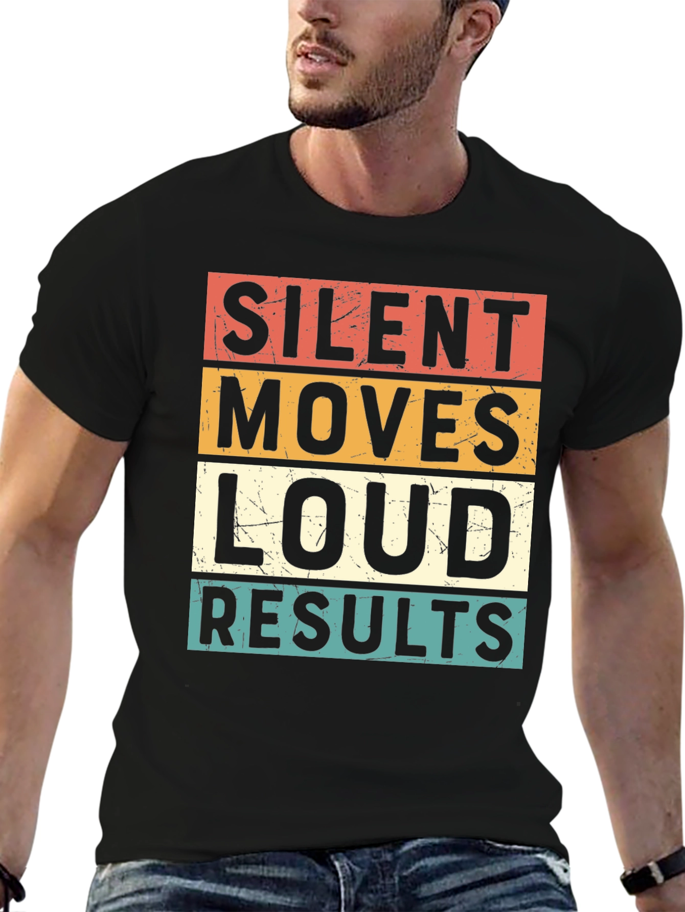 Black Silent Moves Loud Results Graphic Tee view 6