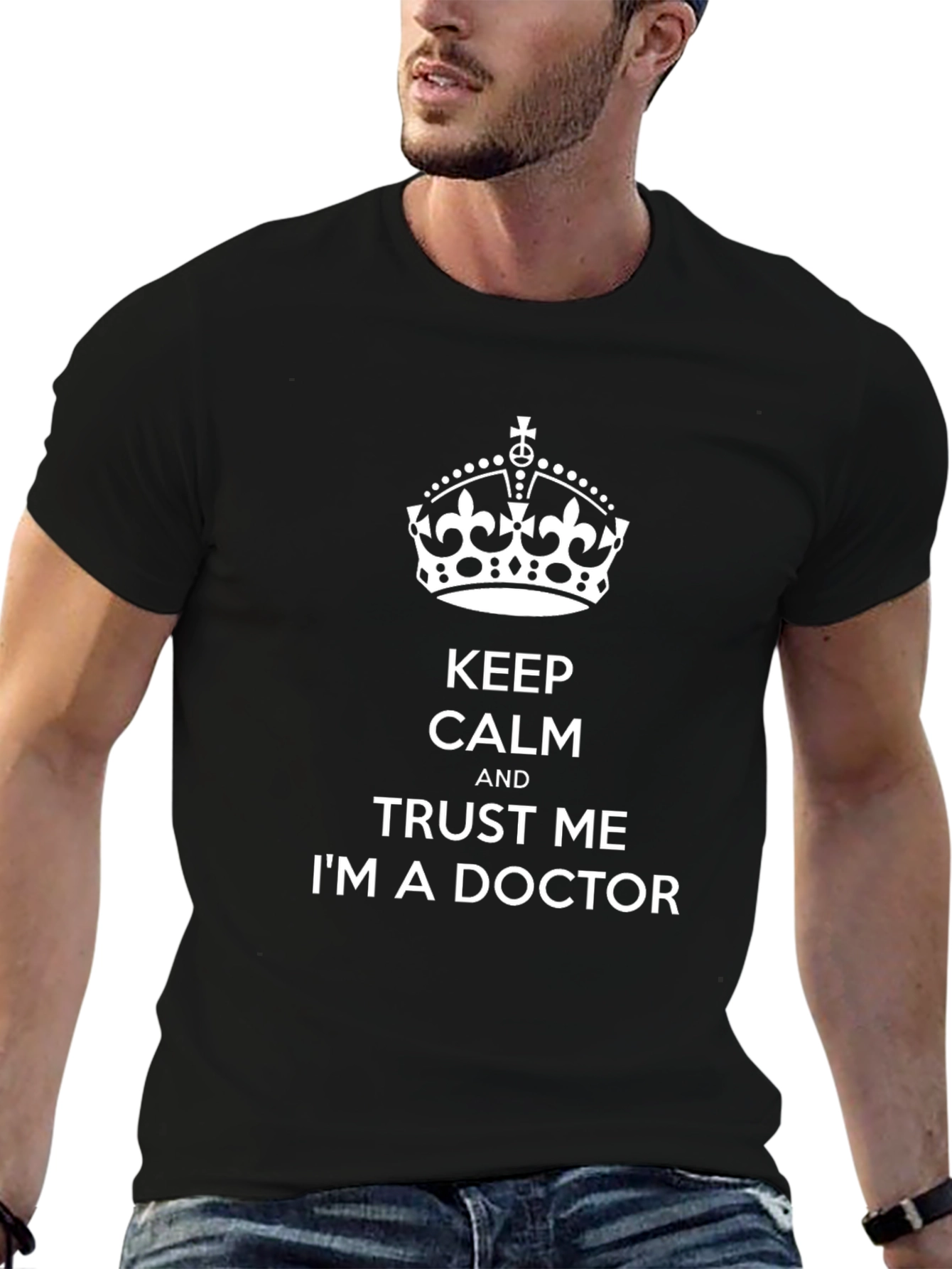 Black Keep Calm I'm A Doctor Graphic Tee - Black Cotton T-Shirt view 6