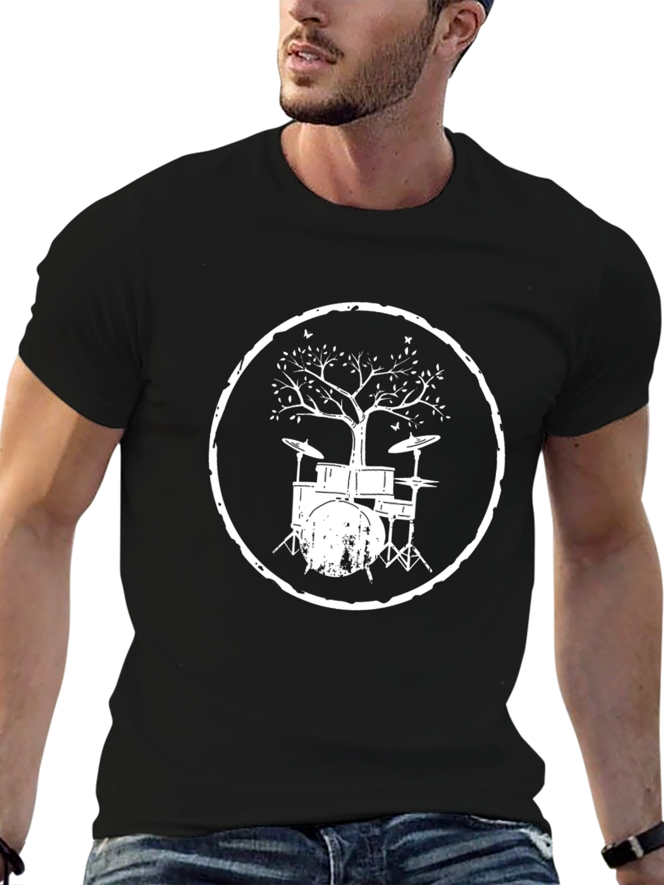 Black Drum Kit Tree T-Shirt - Music Lover Tee view 6
