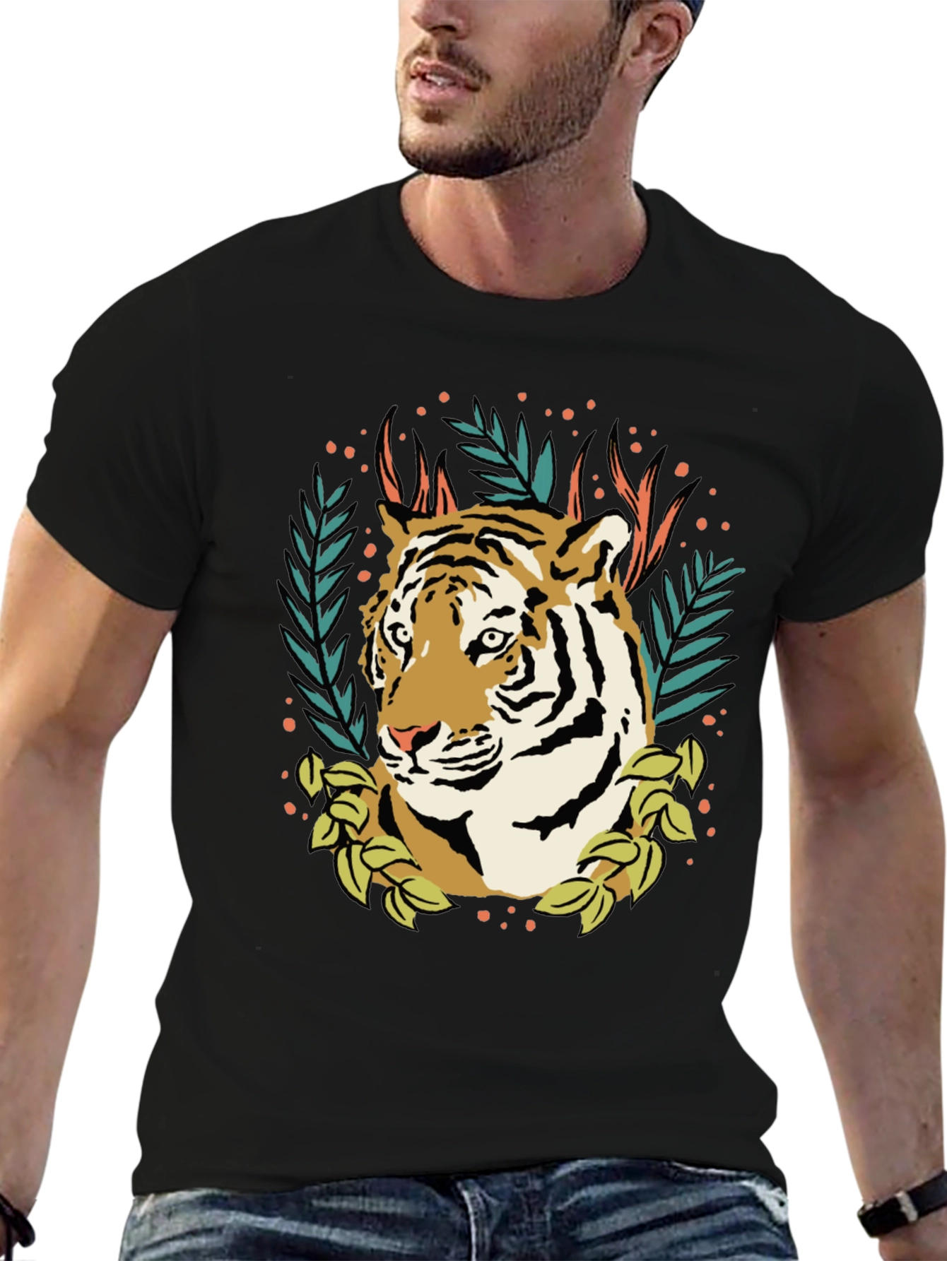 Black Tiger Graphic Tee - Black Crew Neck T-Shirt view 6