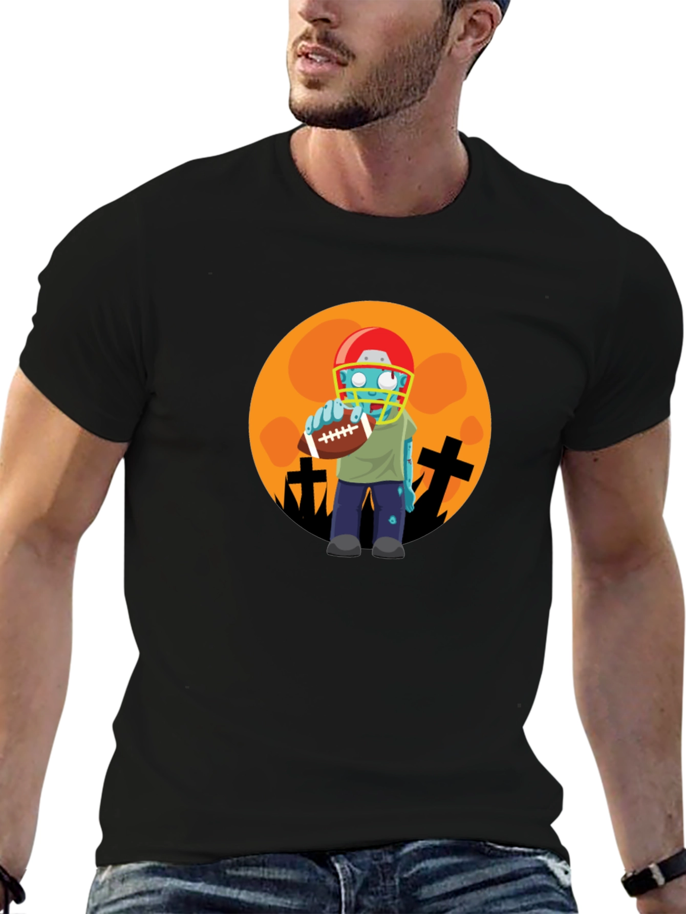 Black Zombie Football Player Halloween T-Shirt view 6