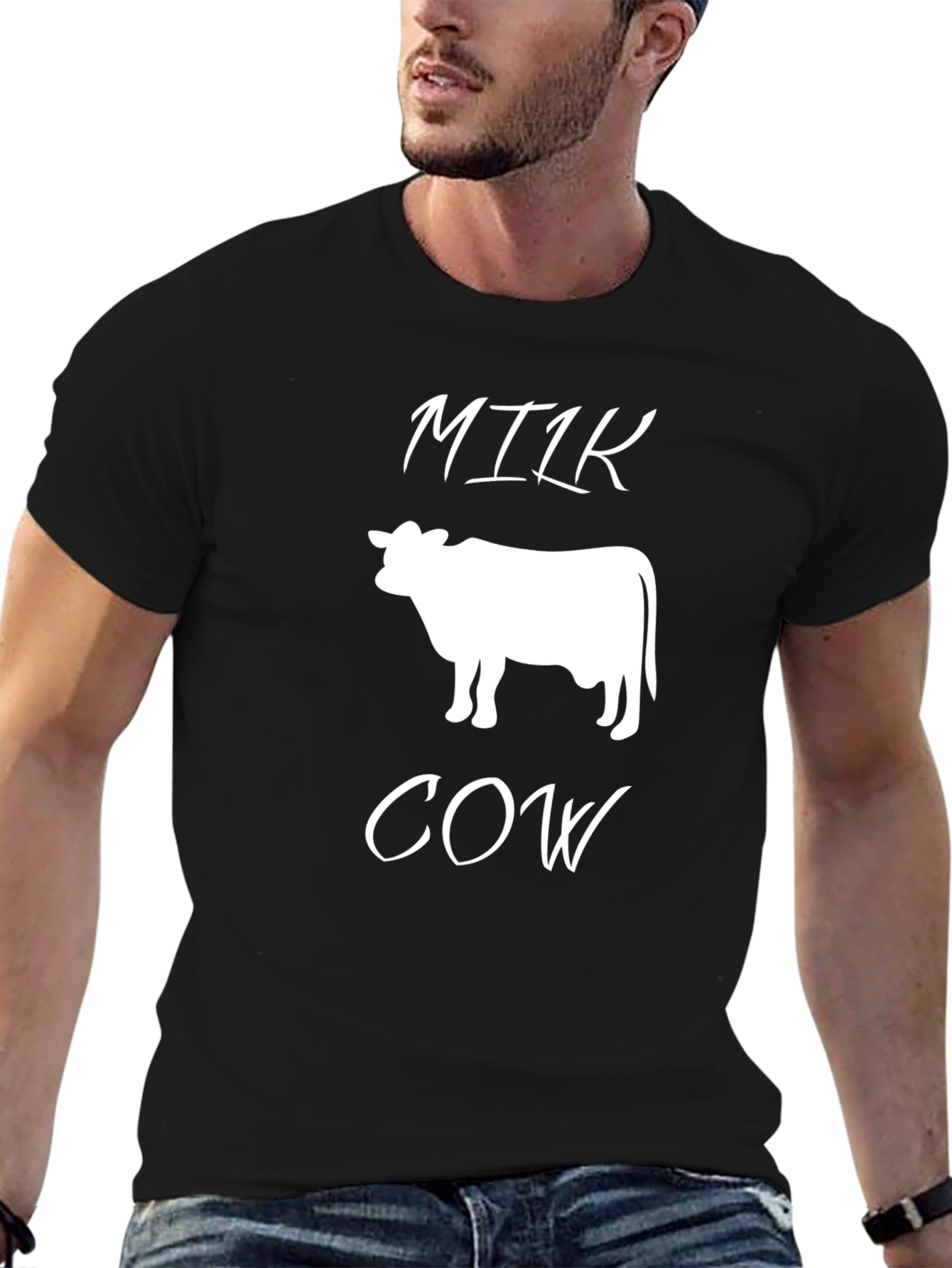 Black Milk Cow T-Shirt - Unique Graphic Tee view 6