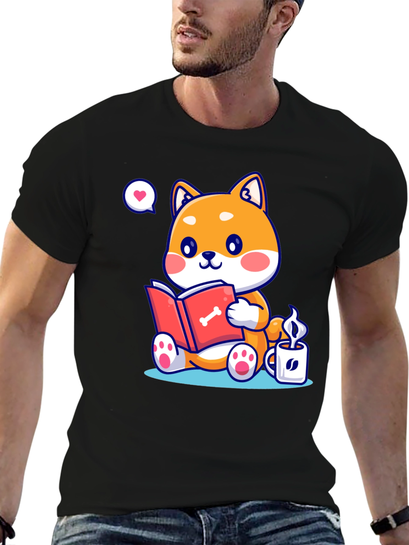 Black Dog Lover T-Shirt - Shiba Inu Reading view 6