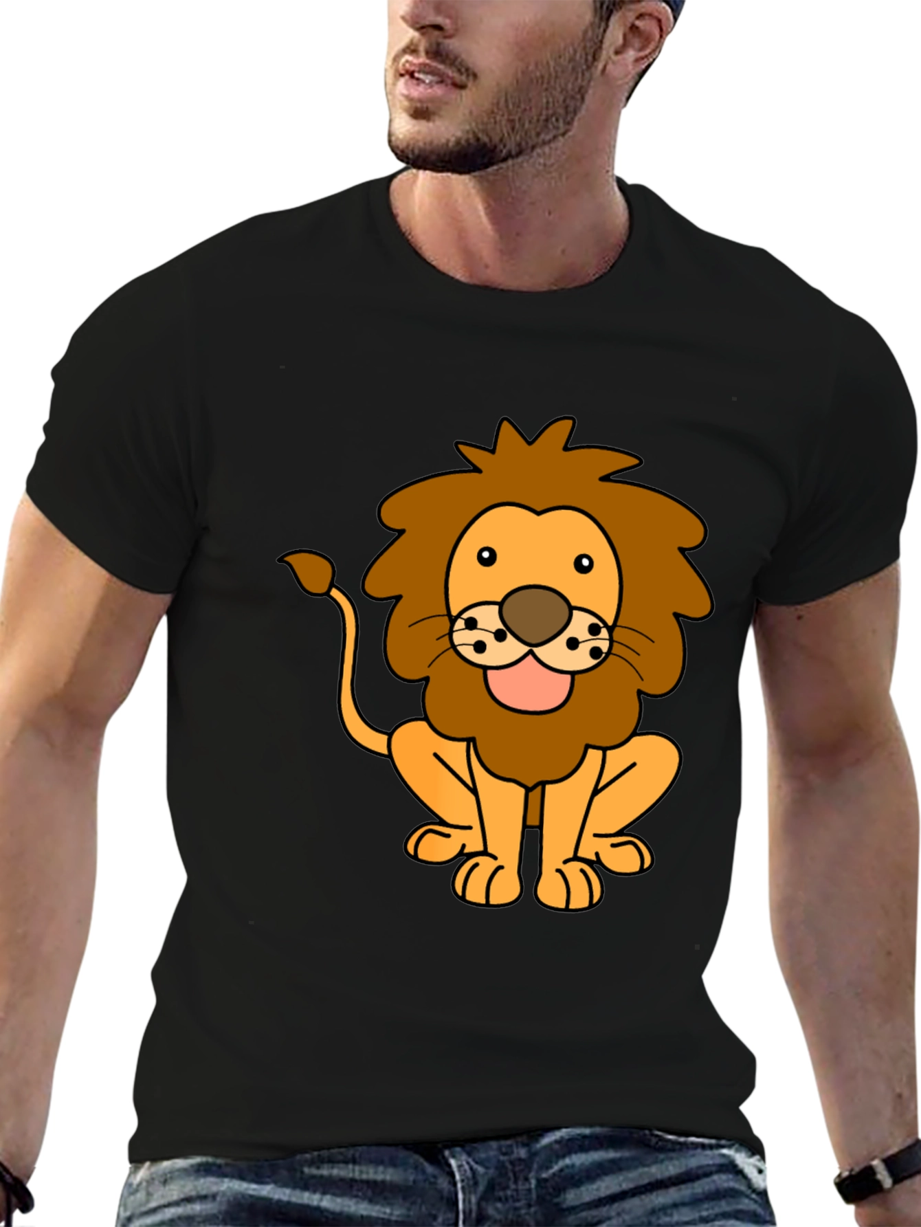 Black Lion Cartoon Black T-Shirt view 6