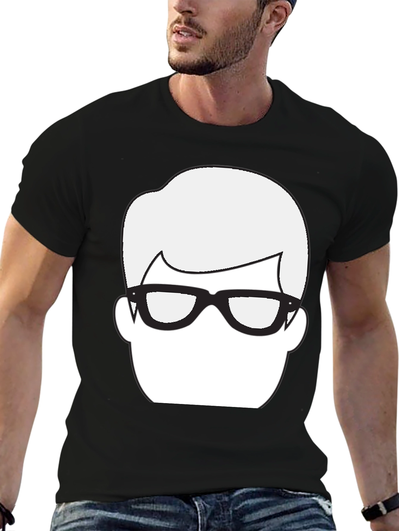 Black Retro Geek Tee: Iconic Face Graphic T-Shirt view 6