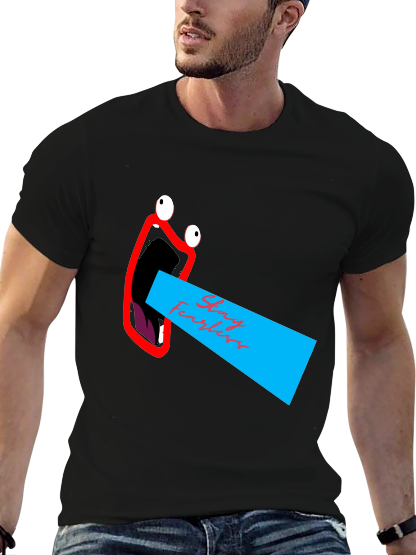 Black Stay Fearless Graphic Tee - Unique Mouth Design view 6