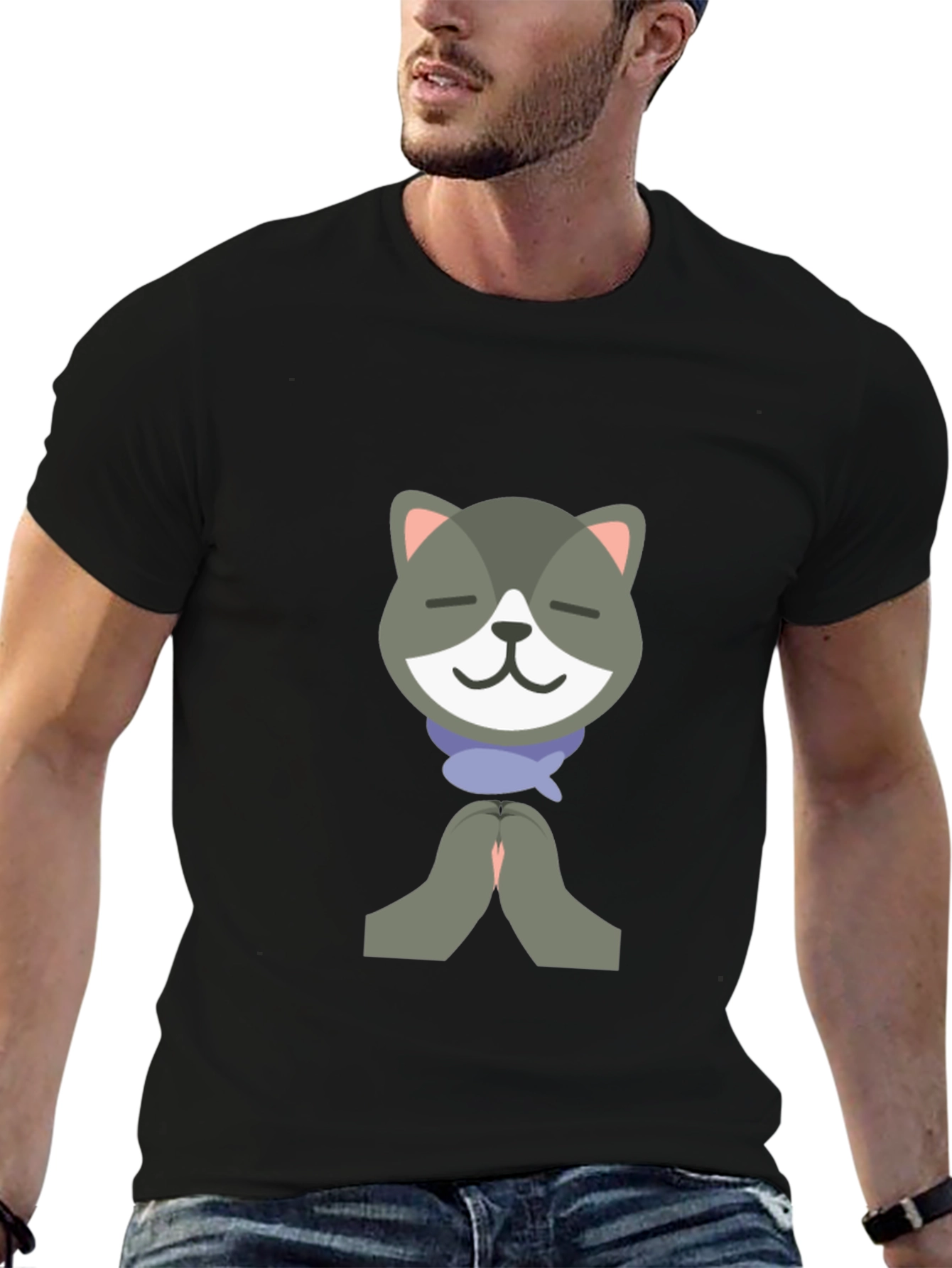 Black Namaste Cat Graphic T-Shirt view 6