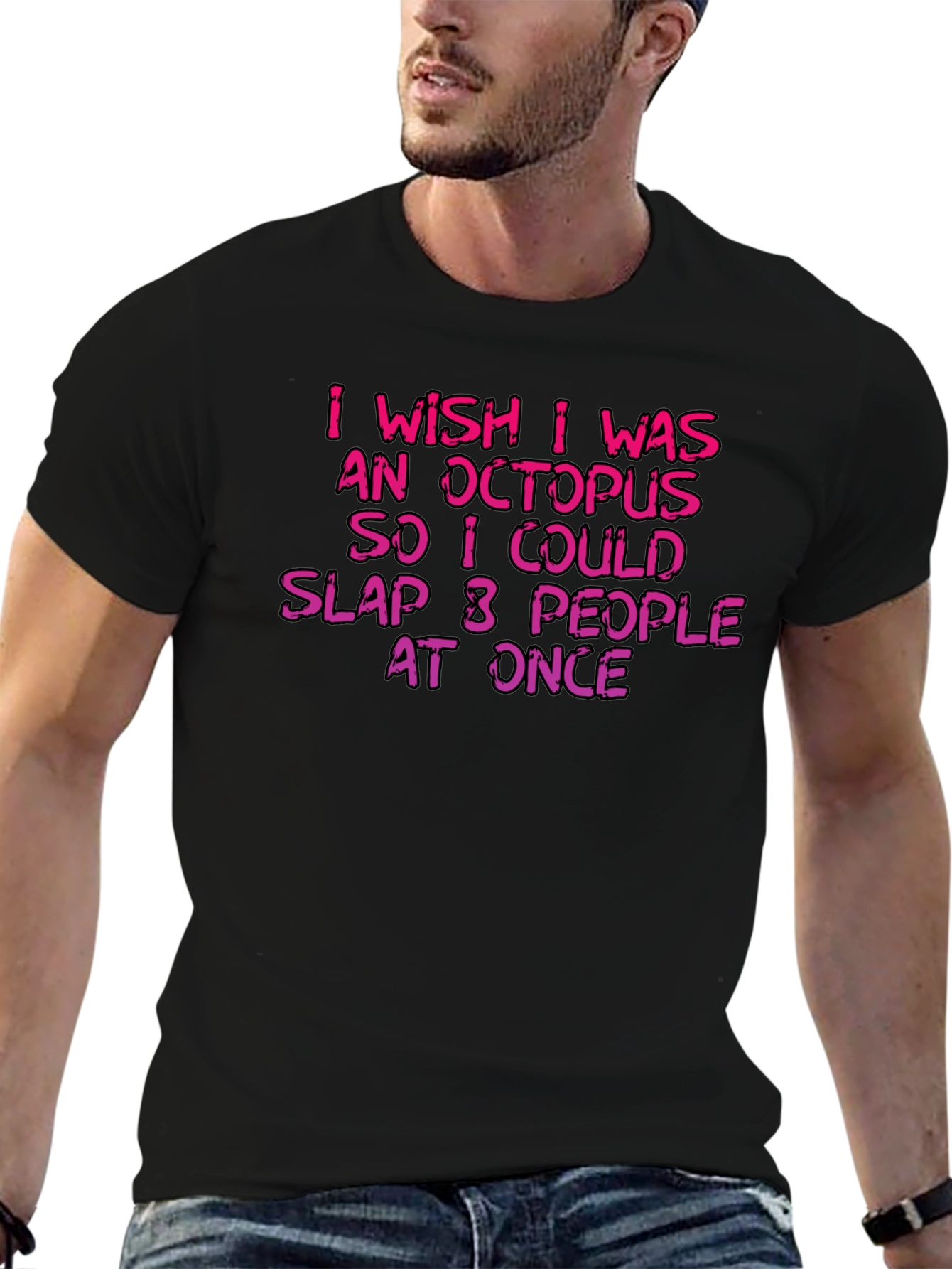 Black Octopus Slap Graphic T-Shirt - Funny Novelty Tee view 6