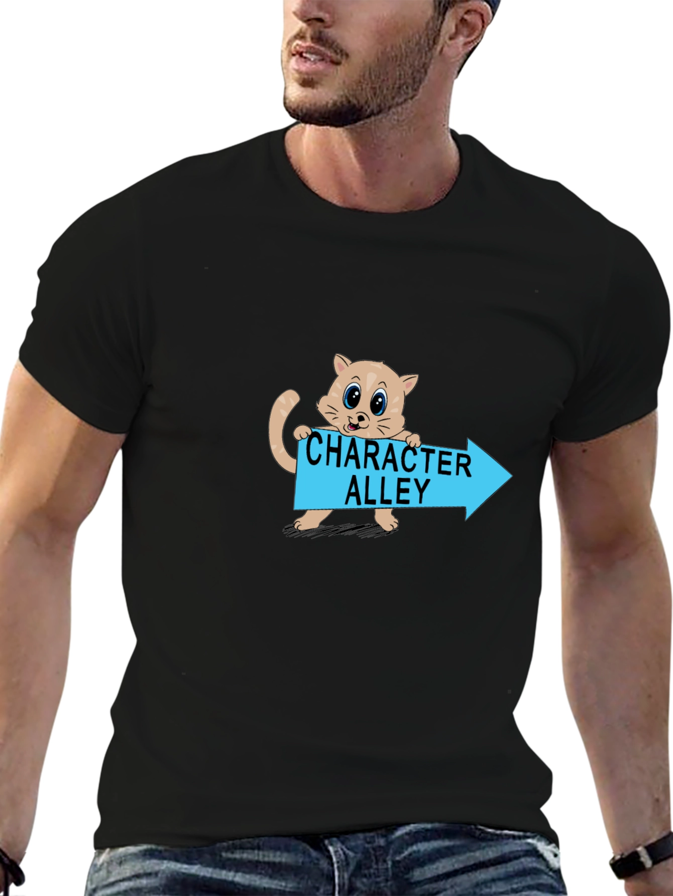 Black Character Alley Cat T-Shirt - Funny Cartoon Tee view 6