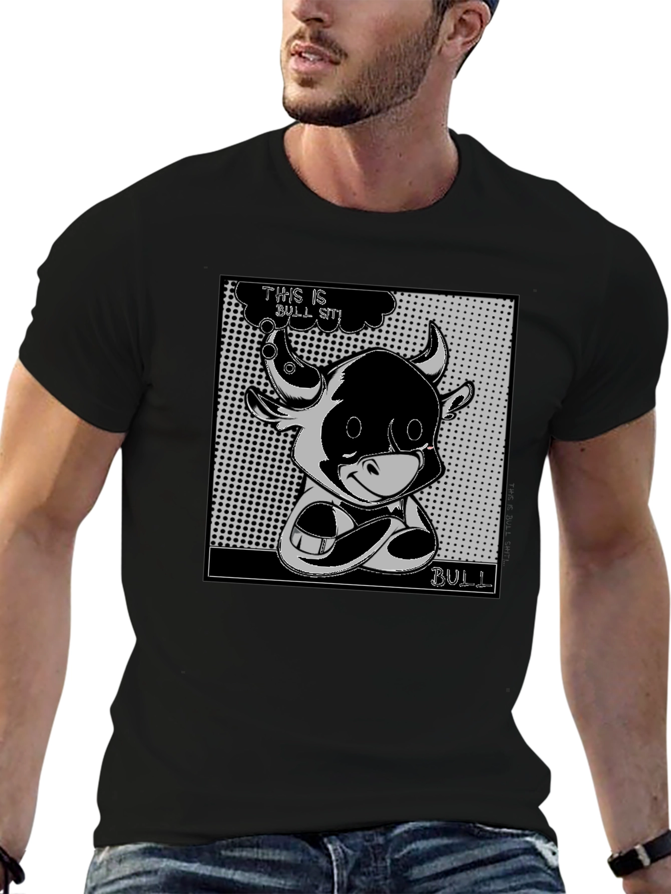 Black Cartoon Bull Graphic Tee - This is Bull Sit! view 6