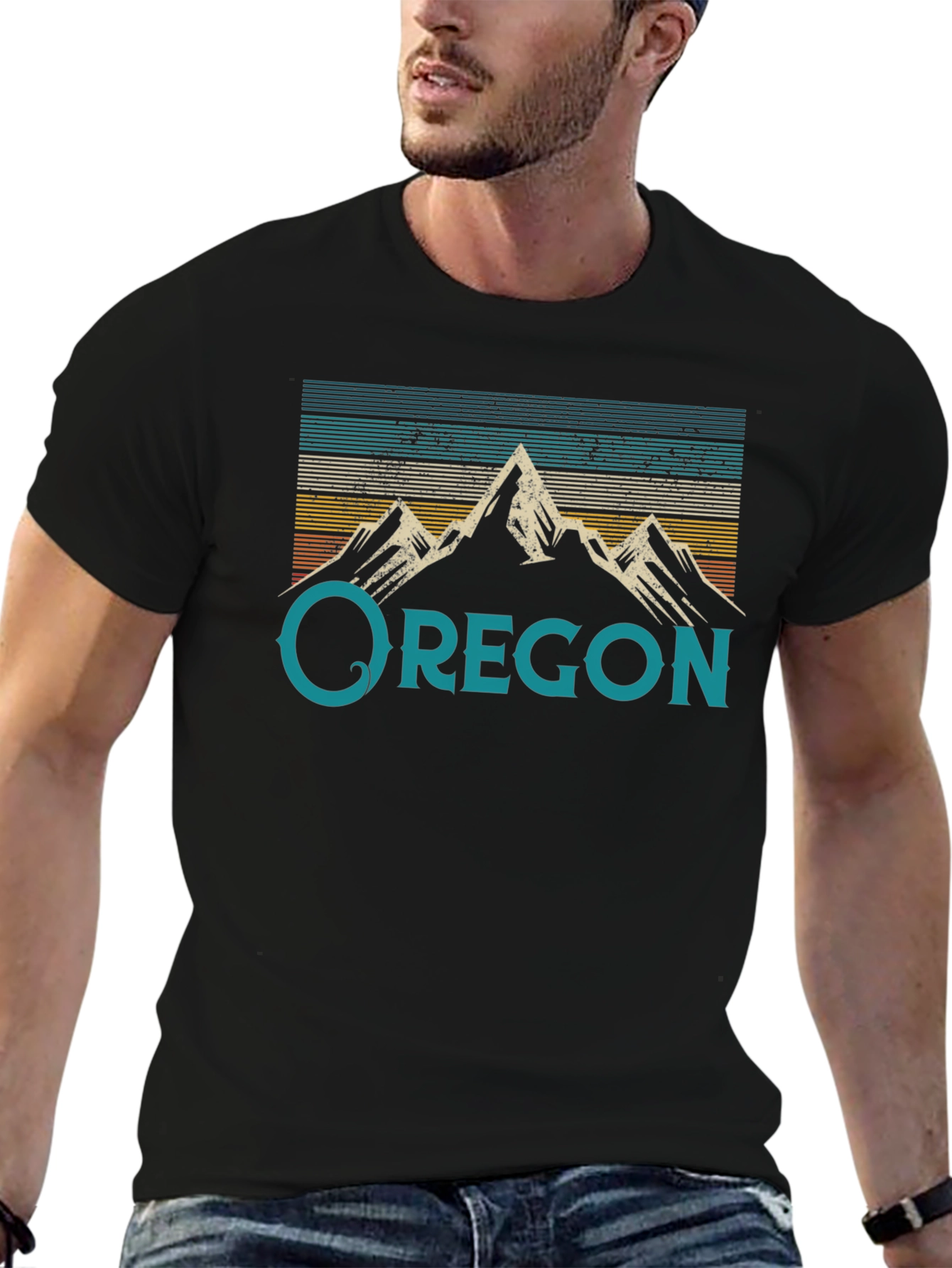 Black Oregon Mountain Graphic Tee - Retro Style view 6