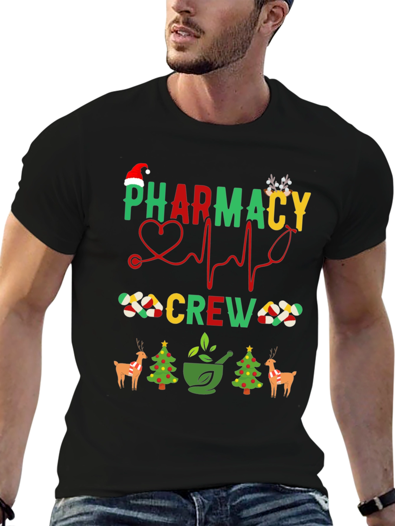 Black Pharmacy Crew Christmas T-Shirt view 6
