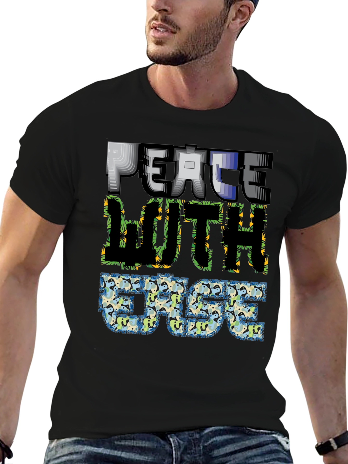 Black Peace With Ease Graphic Print Black T-Shirt view 6