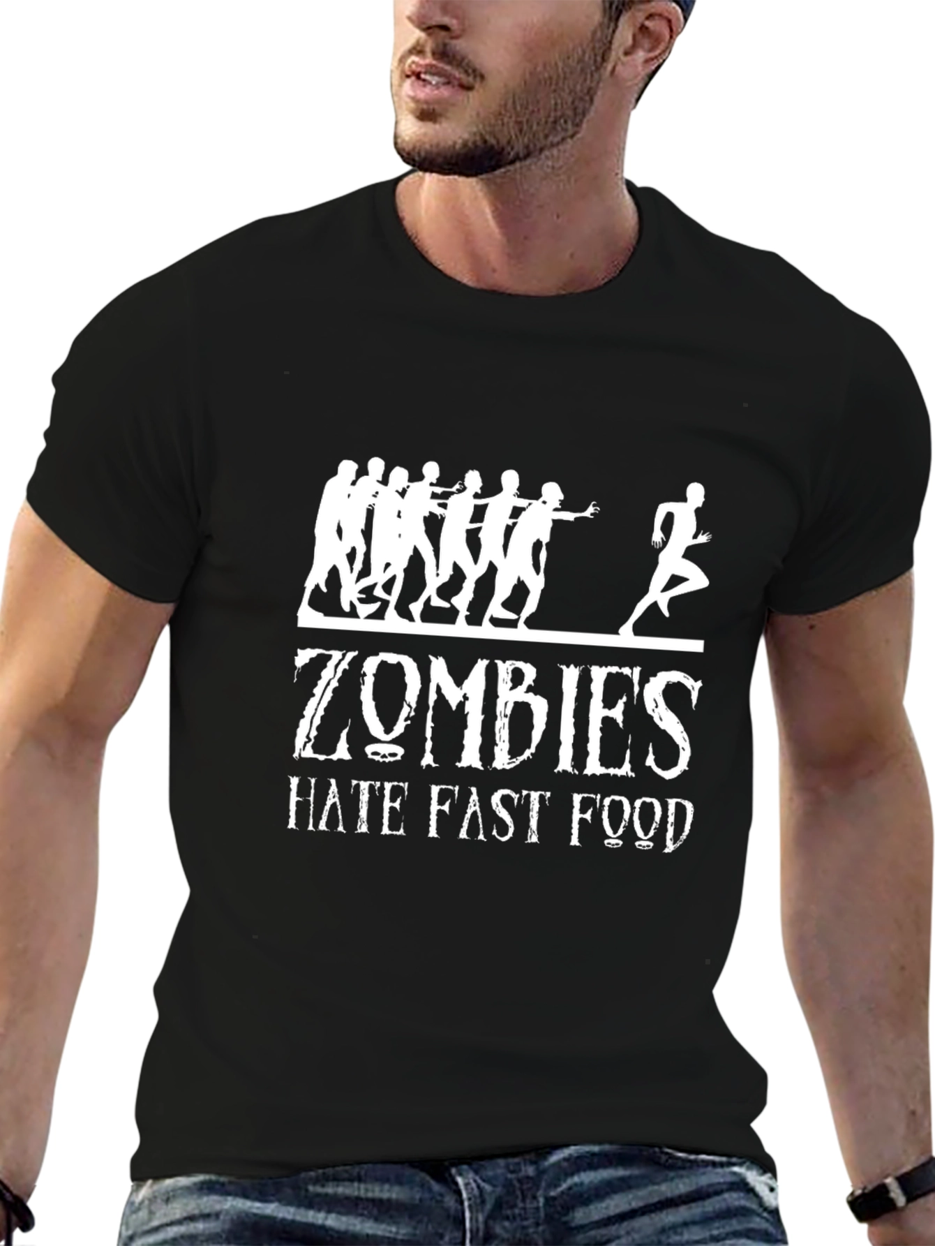 Black Zombies Hate Fast Food Graphic T-Shirt view 6