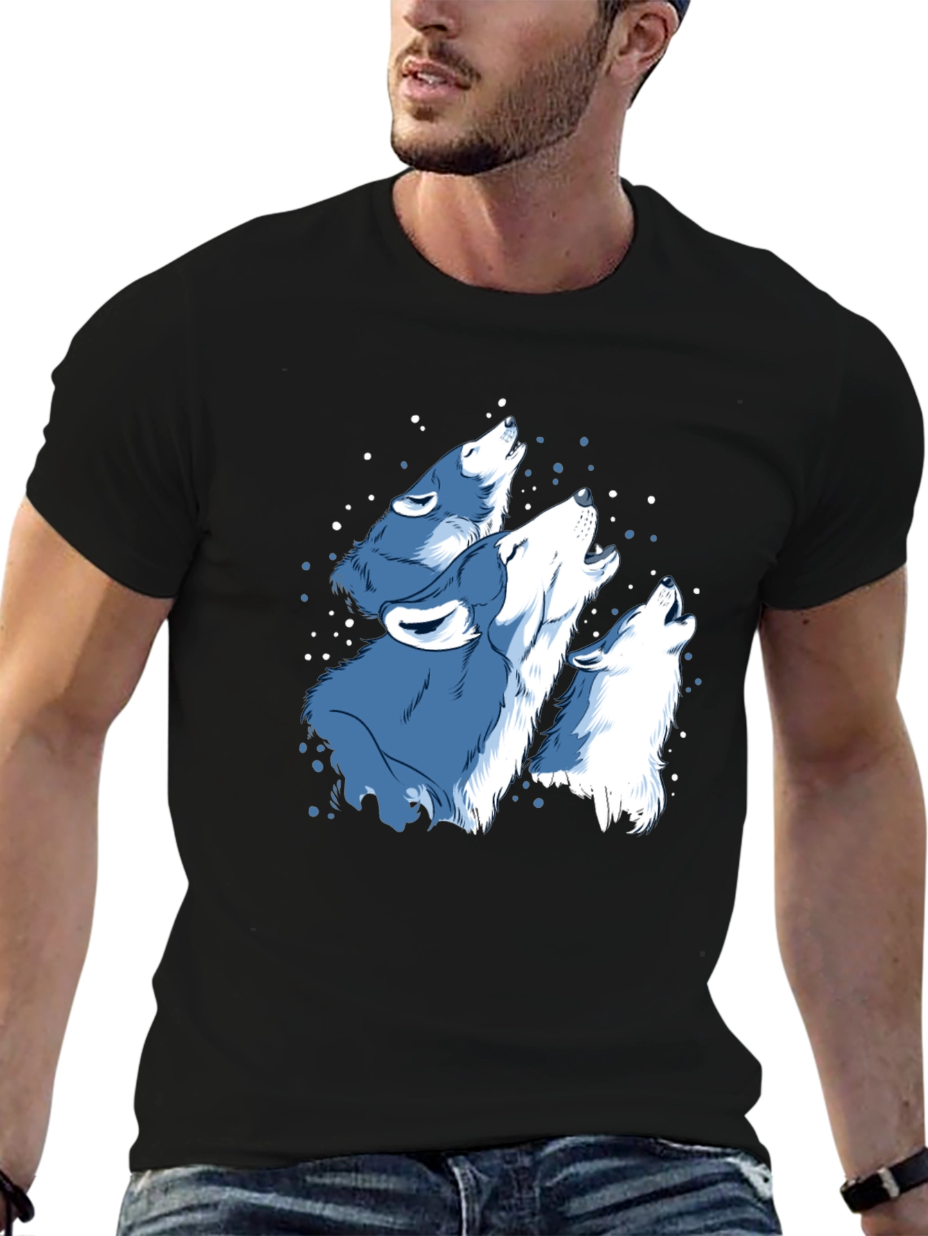 Black Men's Black Wolf Pack Graphic T-Shirt view 6