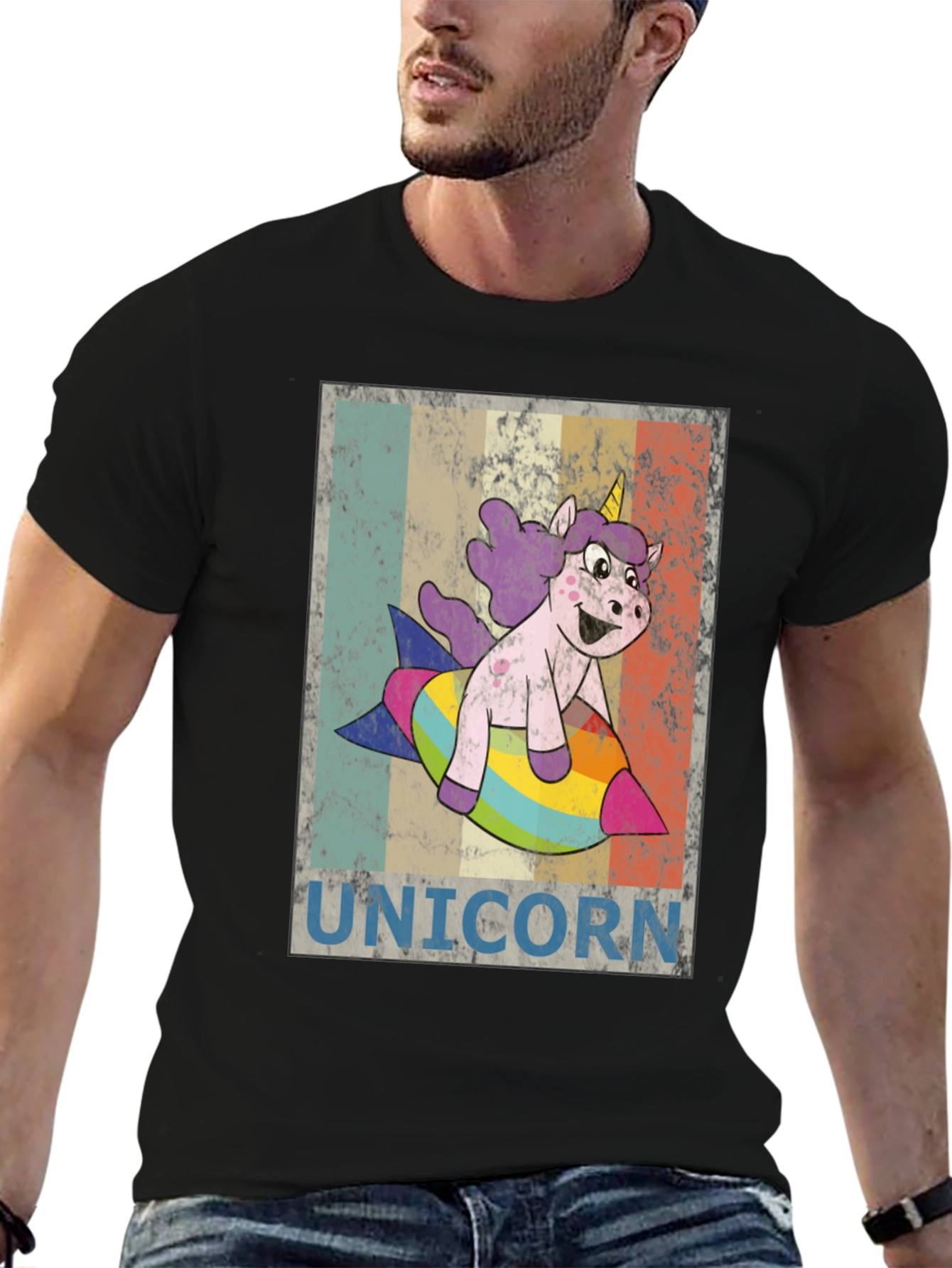 Black Unicorn Rocket Ride Graphic Tee - Fun & Unique! view 6
